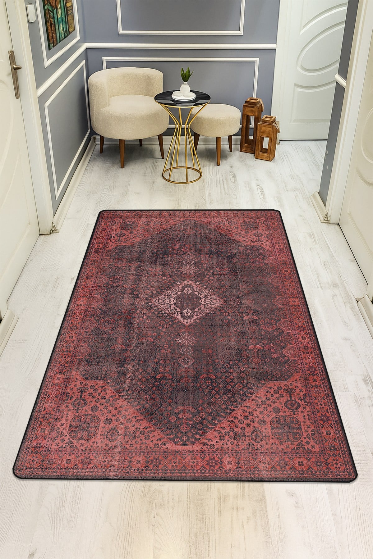 Klasik Desenli Dijital Baskı Kaymaz Taban Halı H0965