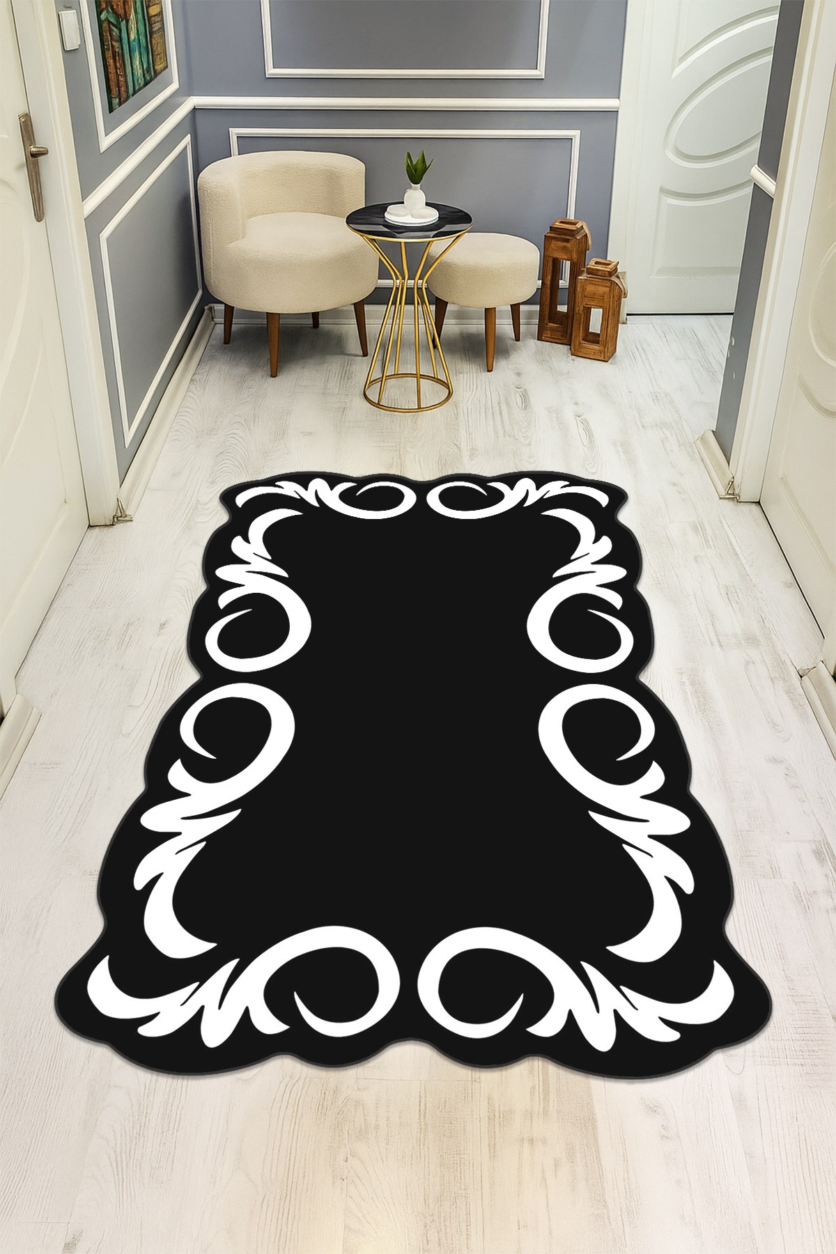 Modern Desenli Lazer Kesim Dijital Baskı Kaymaz Taban Halı H0457