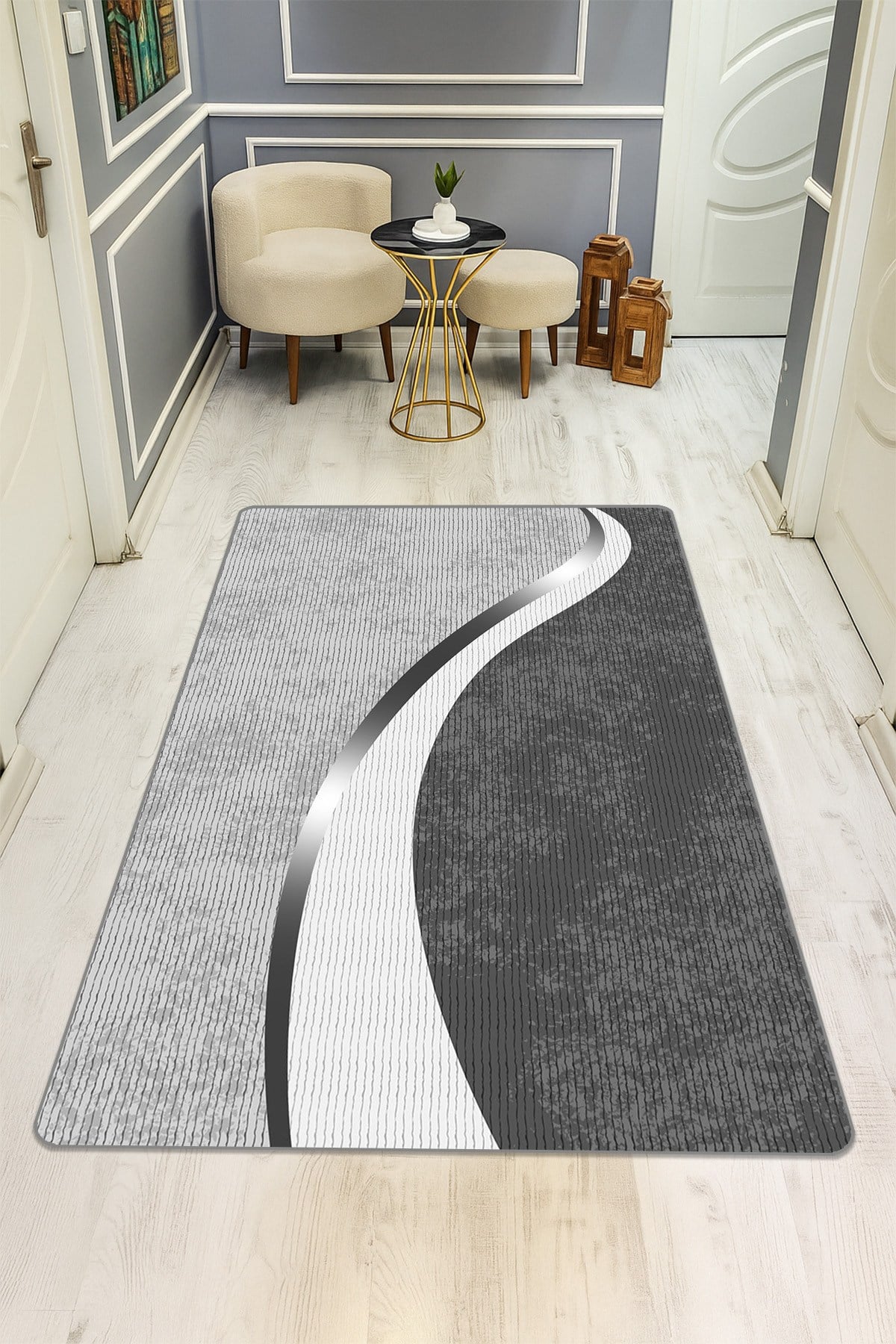 Modern Desenli Dijital Baskı Kaymaz Taban Halı H0903