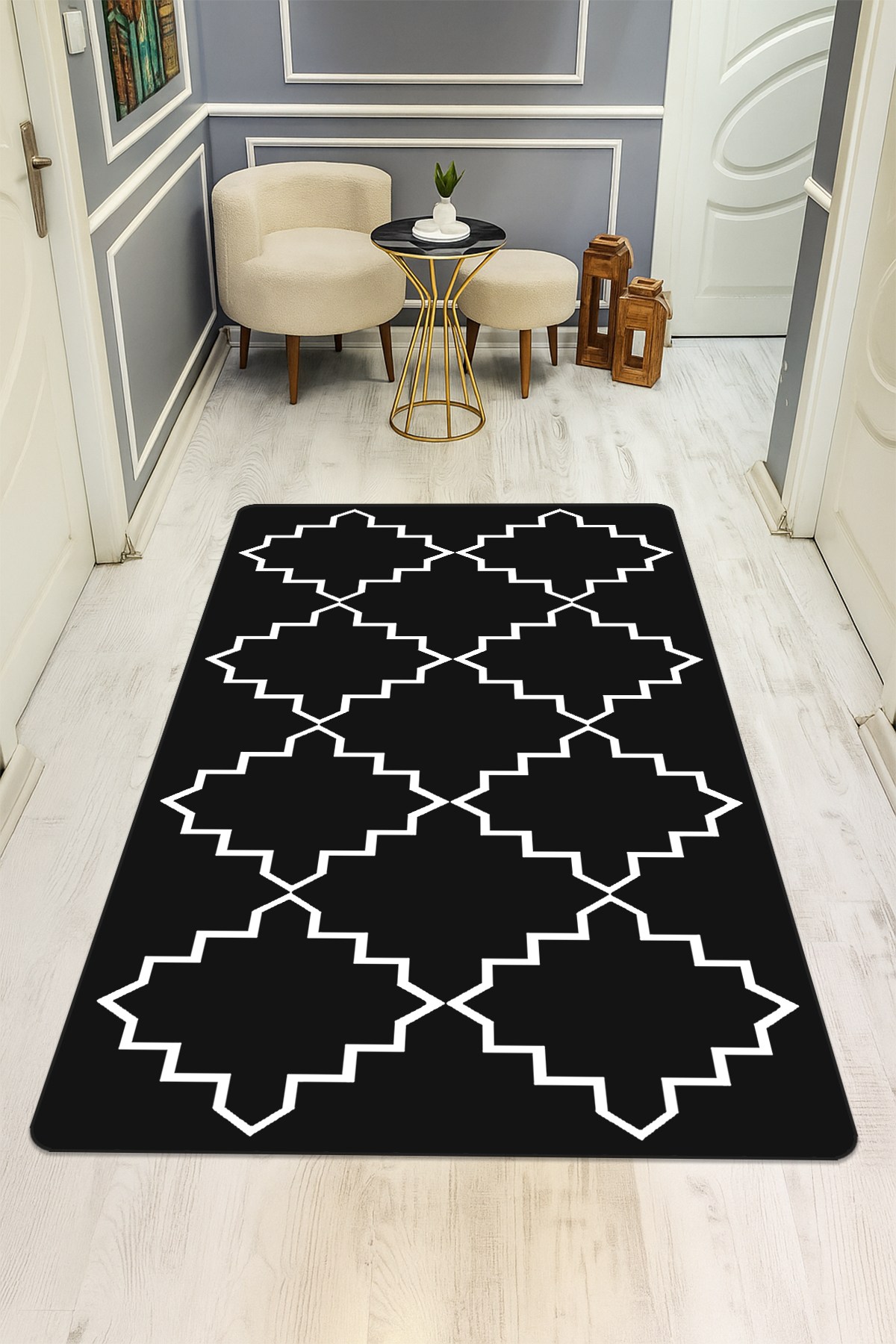 Modern Desenli Dijital Baskı Kaymaz Taban Halı H0190