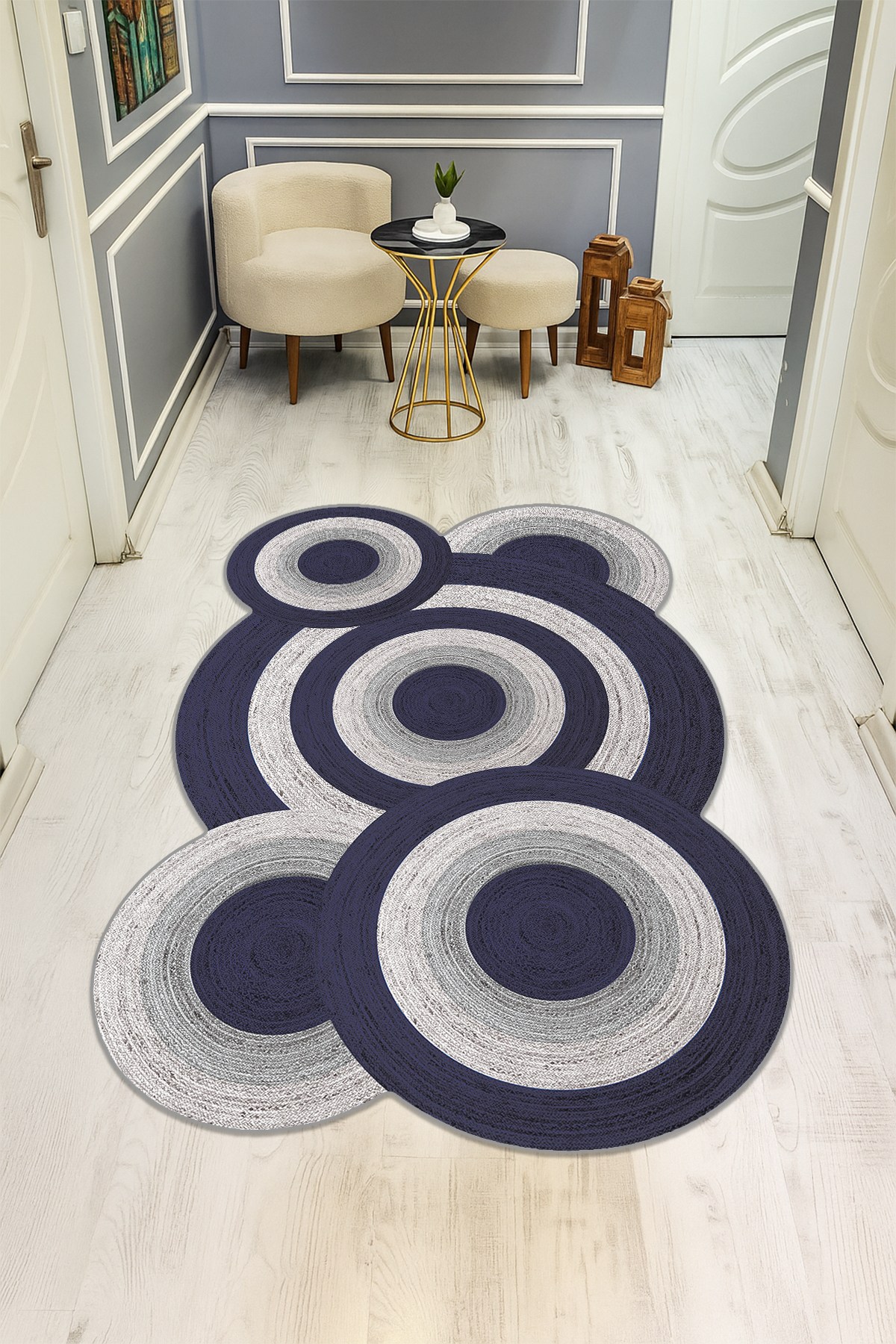 Modern Desenli Lazer Kesim Dijital Baskı Kaymaz Taban Halı H0454