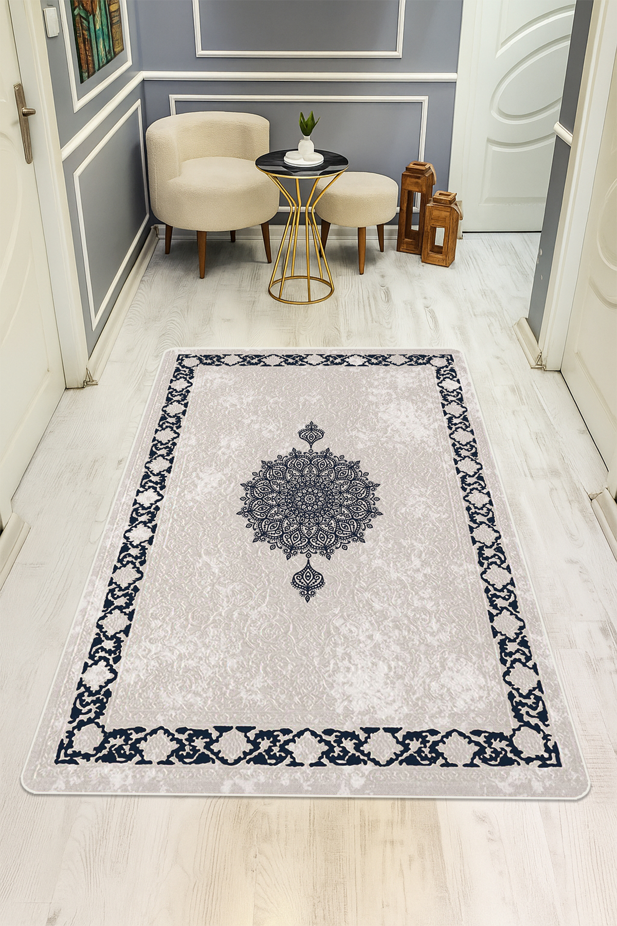 Klasik Desenli Dijital Baskı Kaymaz Taban Halı H0102