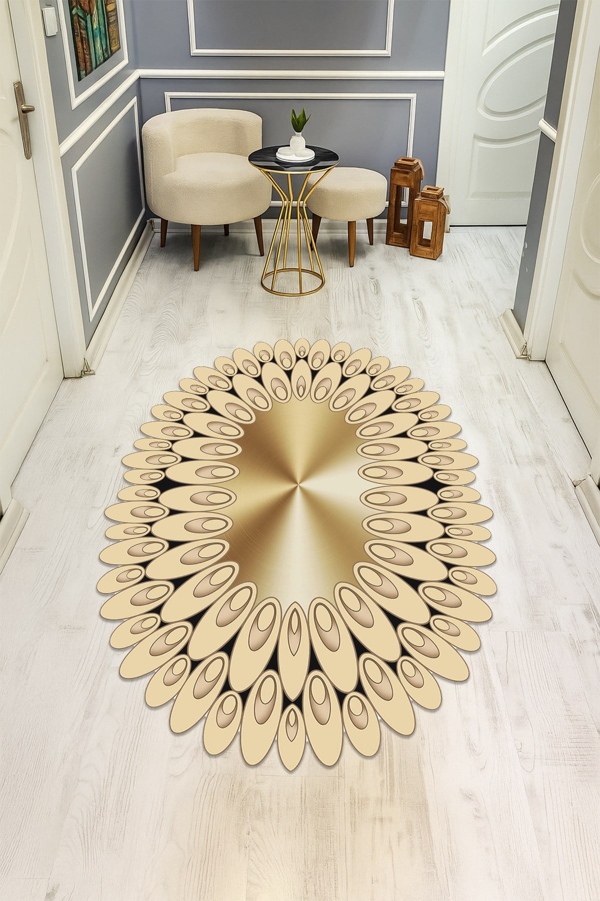 Modern Desenli Lazer Kesim Dijital Baskı Kaymaz Taban Halı H0419