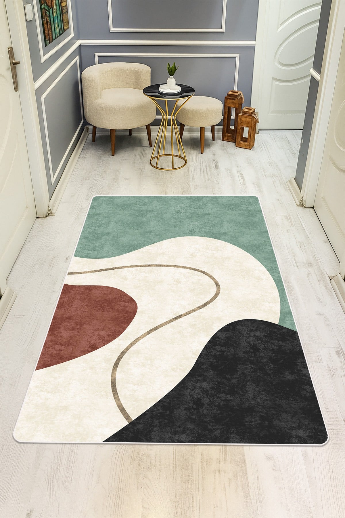 Modern Desenli Dijital Baskı Kaymaz Taban Halı H0923