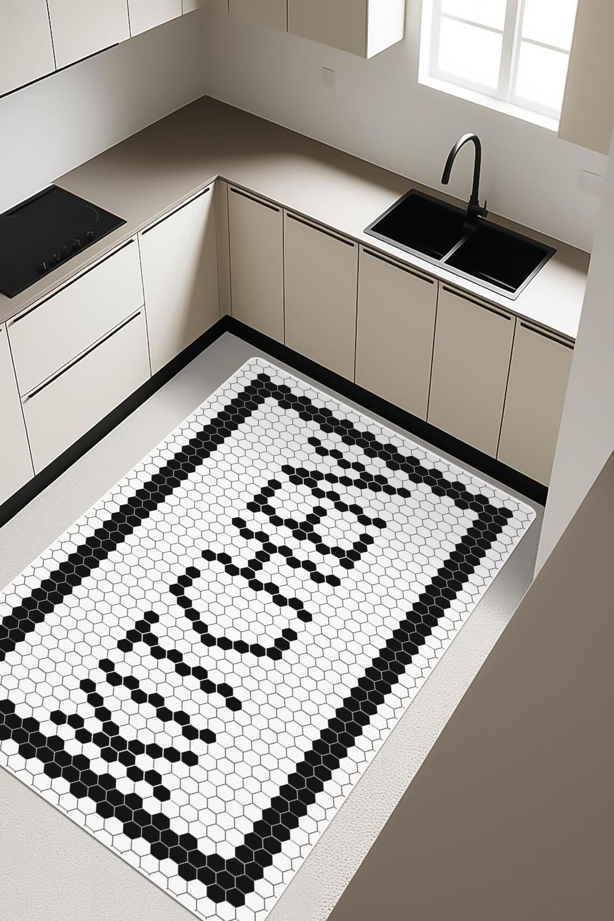 Kitchen Desenli Dijital Baskı Kaymaz Taban Mutfak Halısı H0048