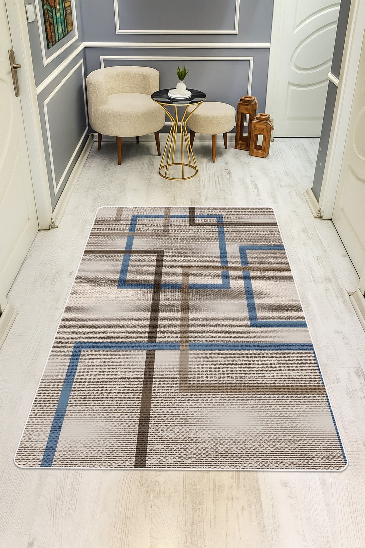 Modern Desenli Dijital Baskı Kaymaz Taban Halı H0948