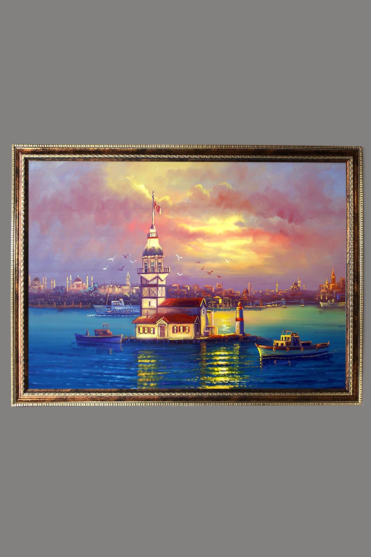 Kız Kulesi Desenli Dijital Baskılı Kadife Kumaş Çerçeveli Tablo TBL0018