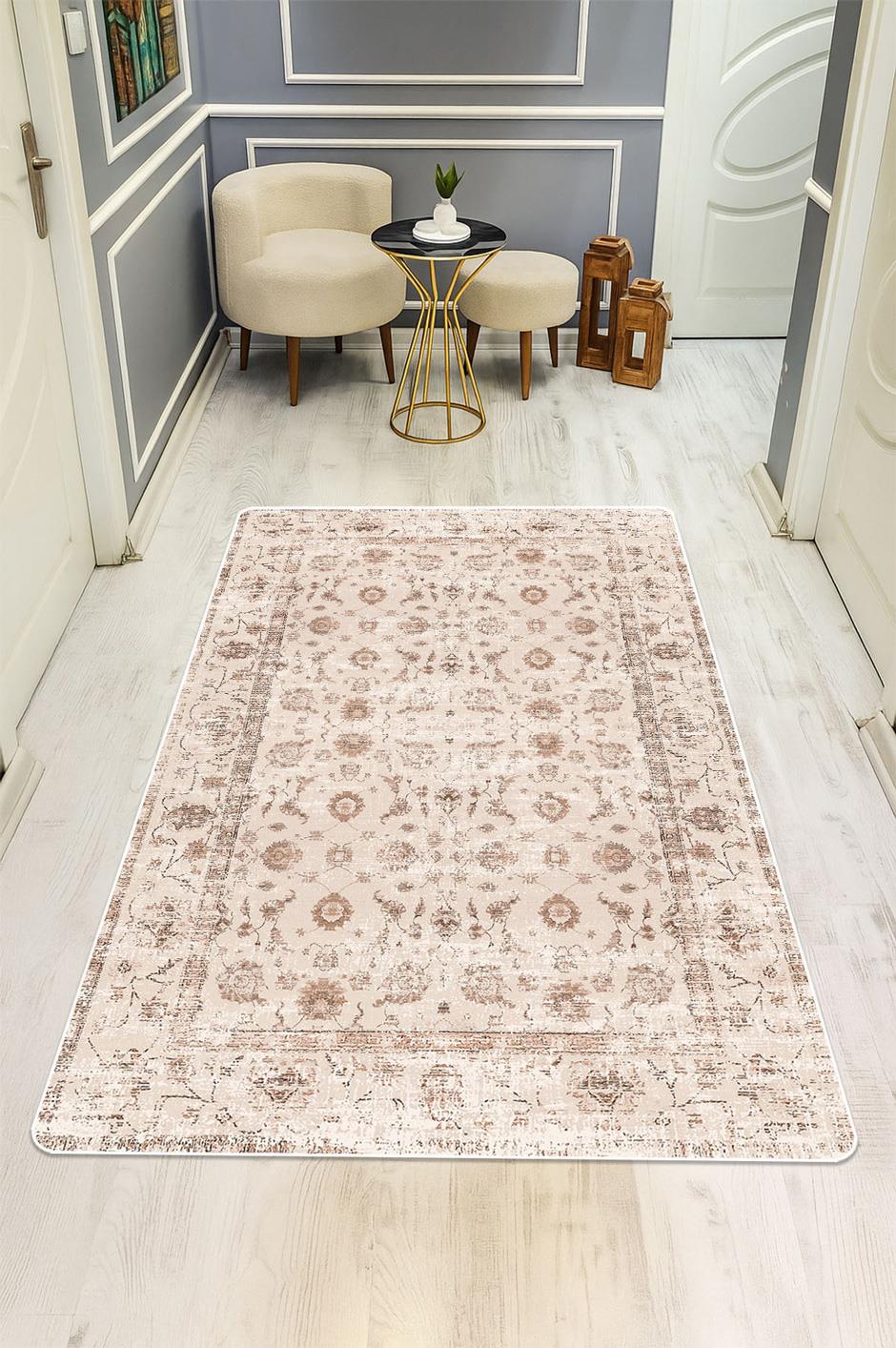  Parlak Kadife Kumaş Dijital Baskı Vintage Desenli Dot Kaymaz Tabanlı Halı H0282