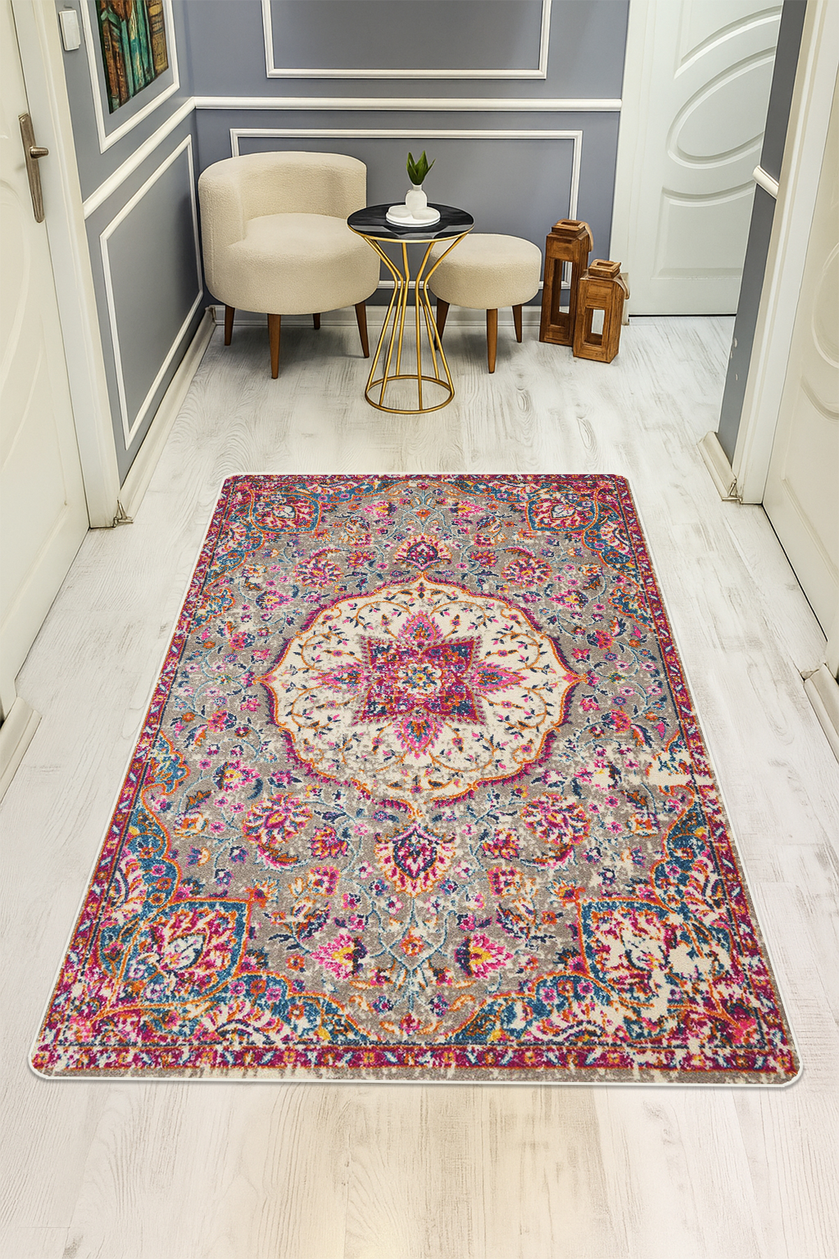 Klasik Desenli Dijital Baskı Kaymaz Taban Halı H0103