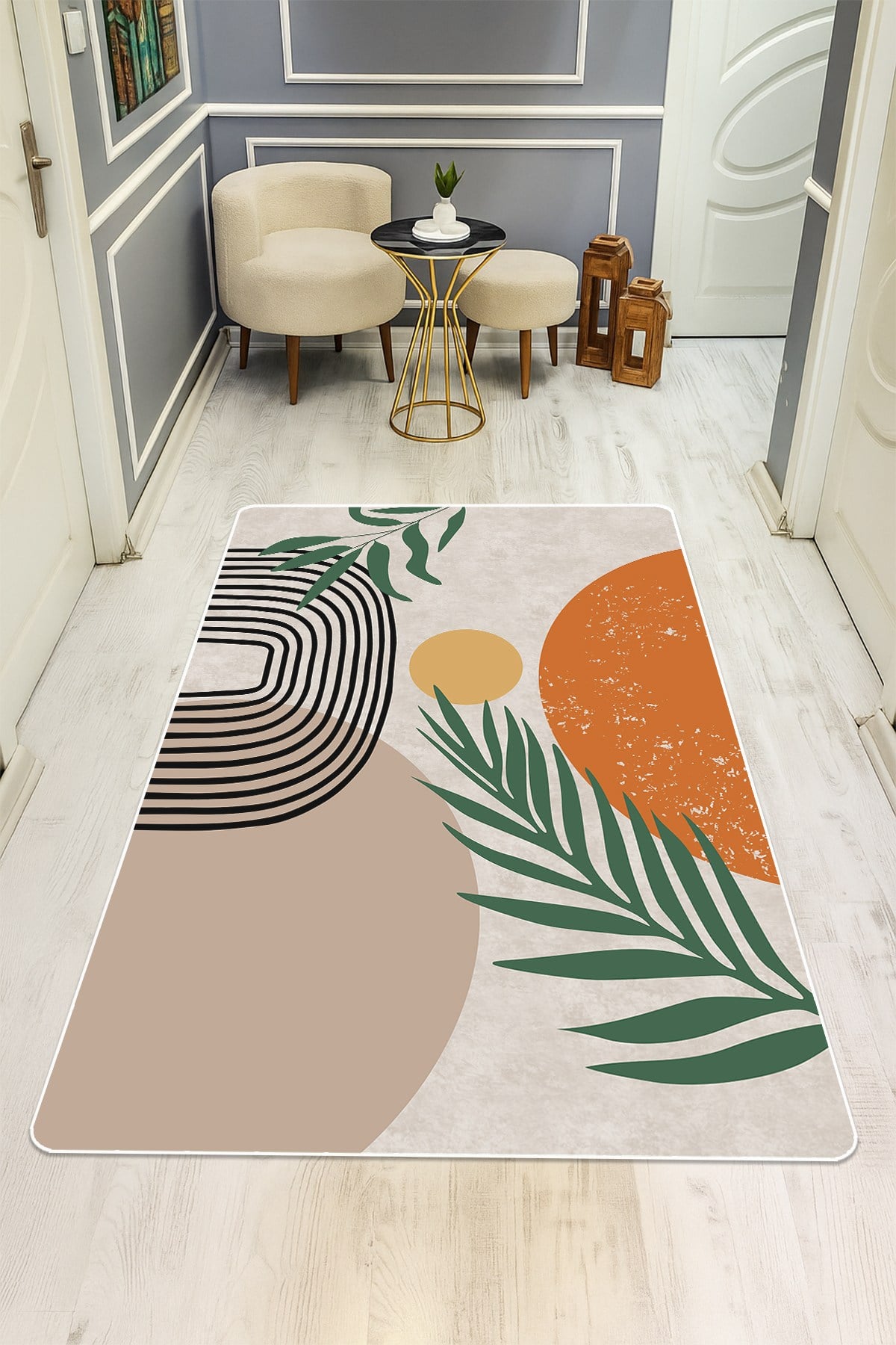 Modern Desenli Dijital Baskı Kaymaz Taban Halı H0119