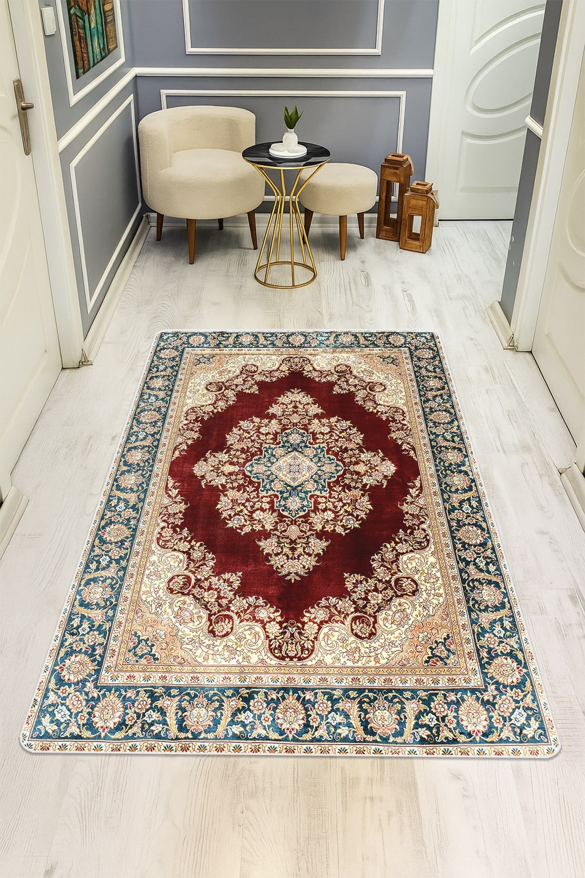 Klasik Desenli Dijital Baskı Kaymaz Taban Halı H0932