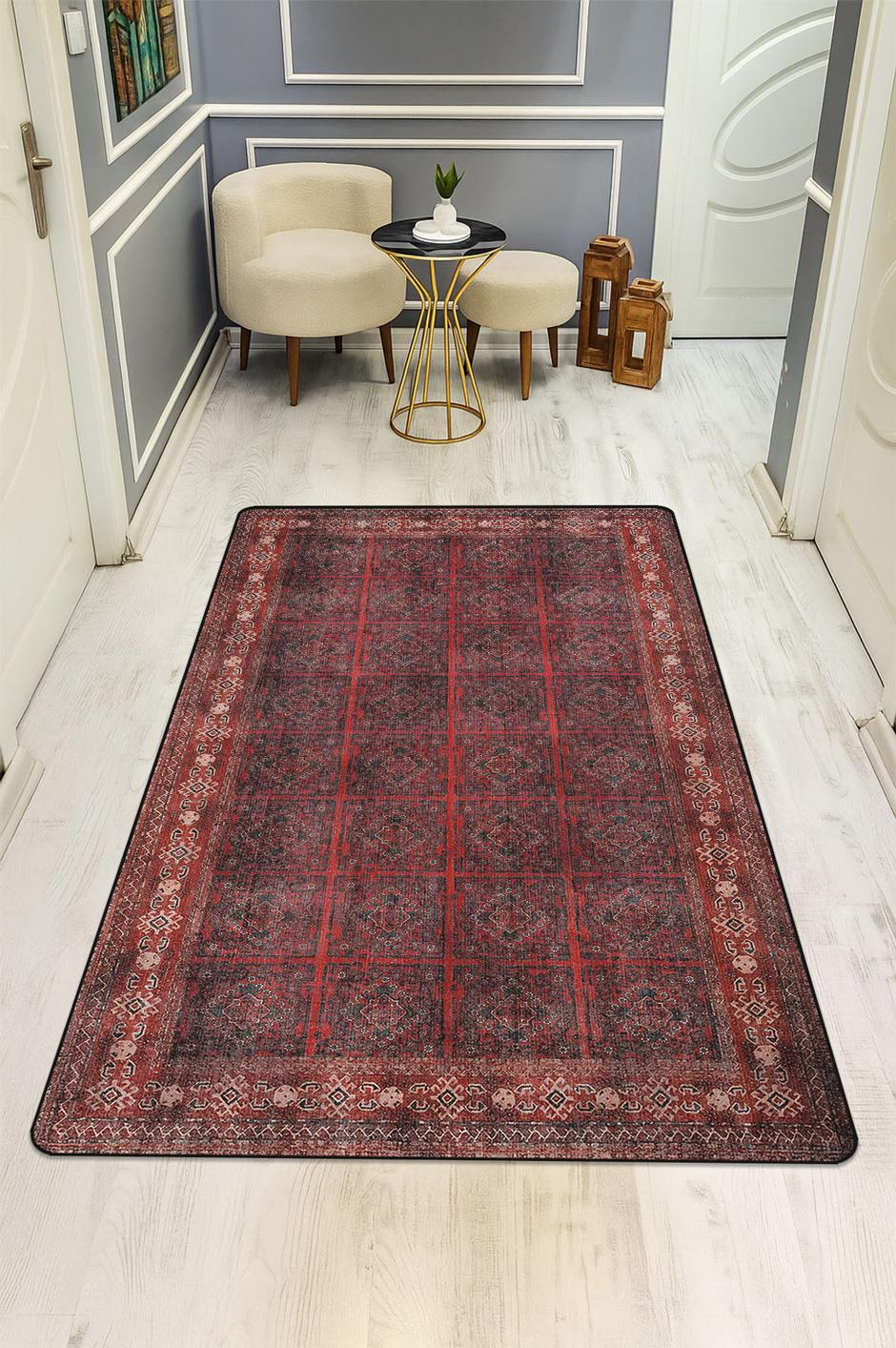 Parlak Kadife Kumaş VINTAGE Dijital Baskı Dot Kaymaz Tabanlı Halı H0831