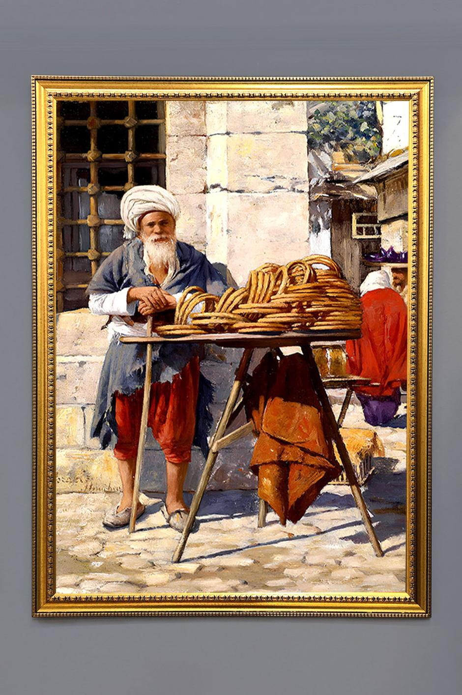 Simit Satan Adam Desenli Dijital Baskılı Kadife Kumaş Çerçeveli Tablo TBL0016