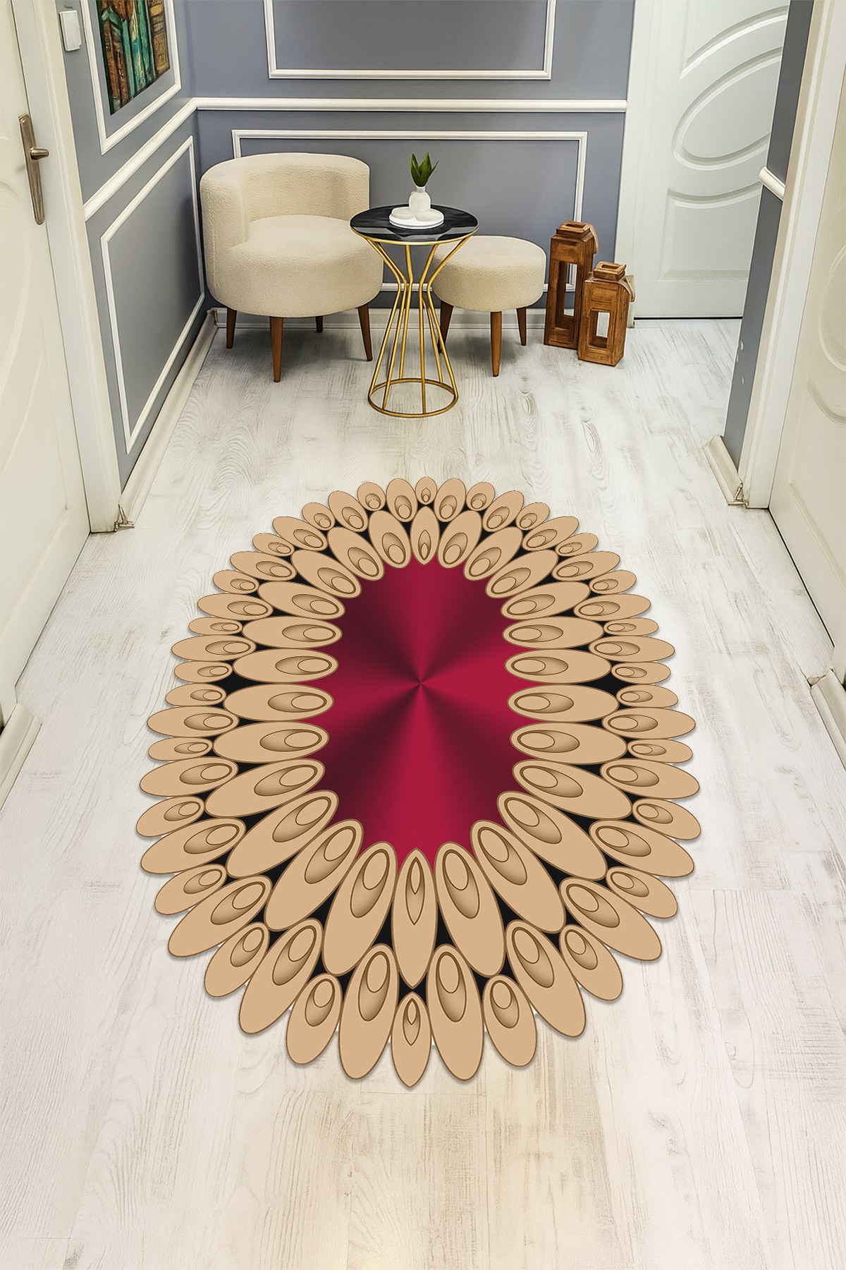 Modern Desenli Lazer Kesim Dijital Baskı Kaymaz Taban Halı H0420