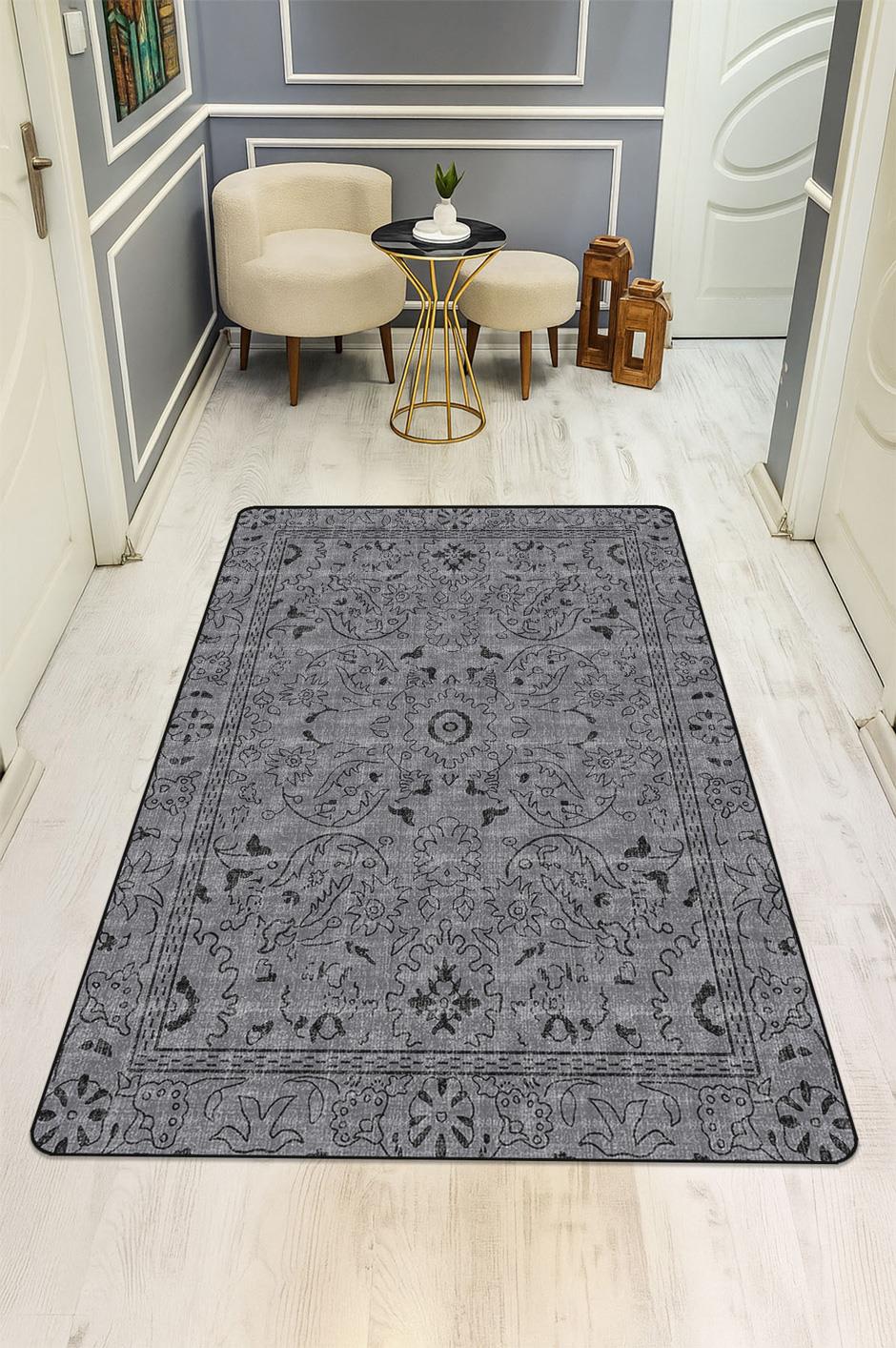 Parlak Kadife Kumaş VINTAGE Dijital Baskı Dot Kaymaz Tabanlı Halı H0834