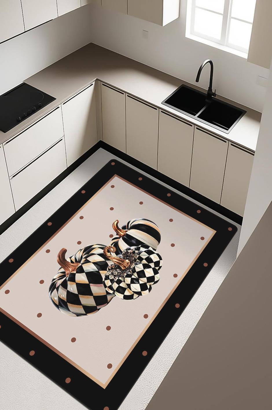 Bal Kabağı Modern Desenli Dijital Baskı Kaymaz Taban Mutfak Halısı H0030