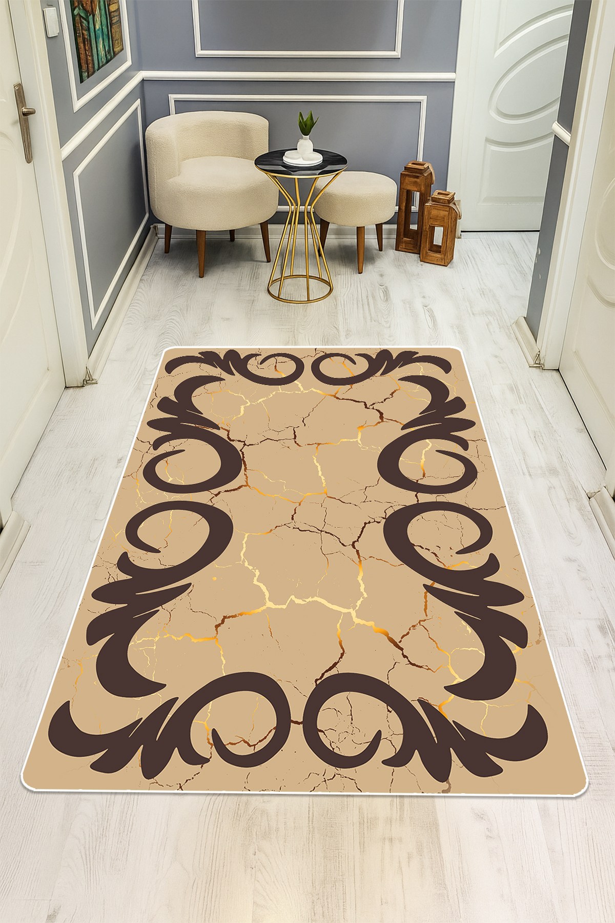 Modern Desenli Dijital Baskı Kaymaz Taban Halı H0181