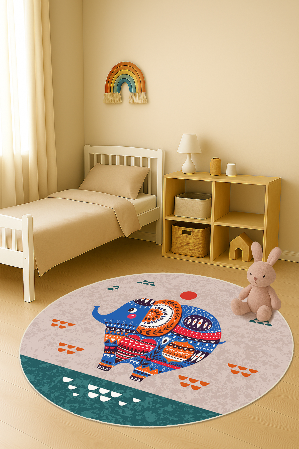 Dijital Baskı Fil Desenli Kaymaz Taban Çocuk ve Genç Odası Halısı H0319