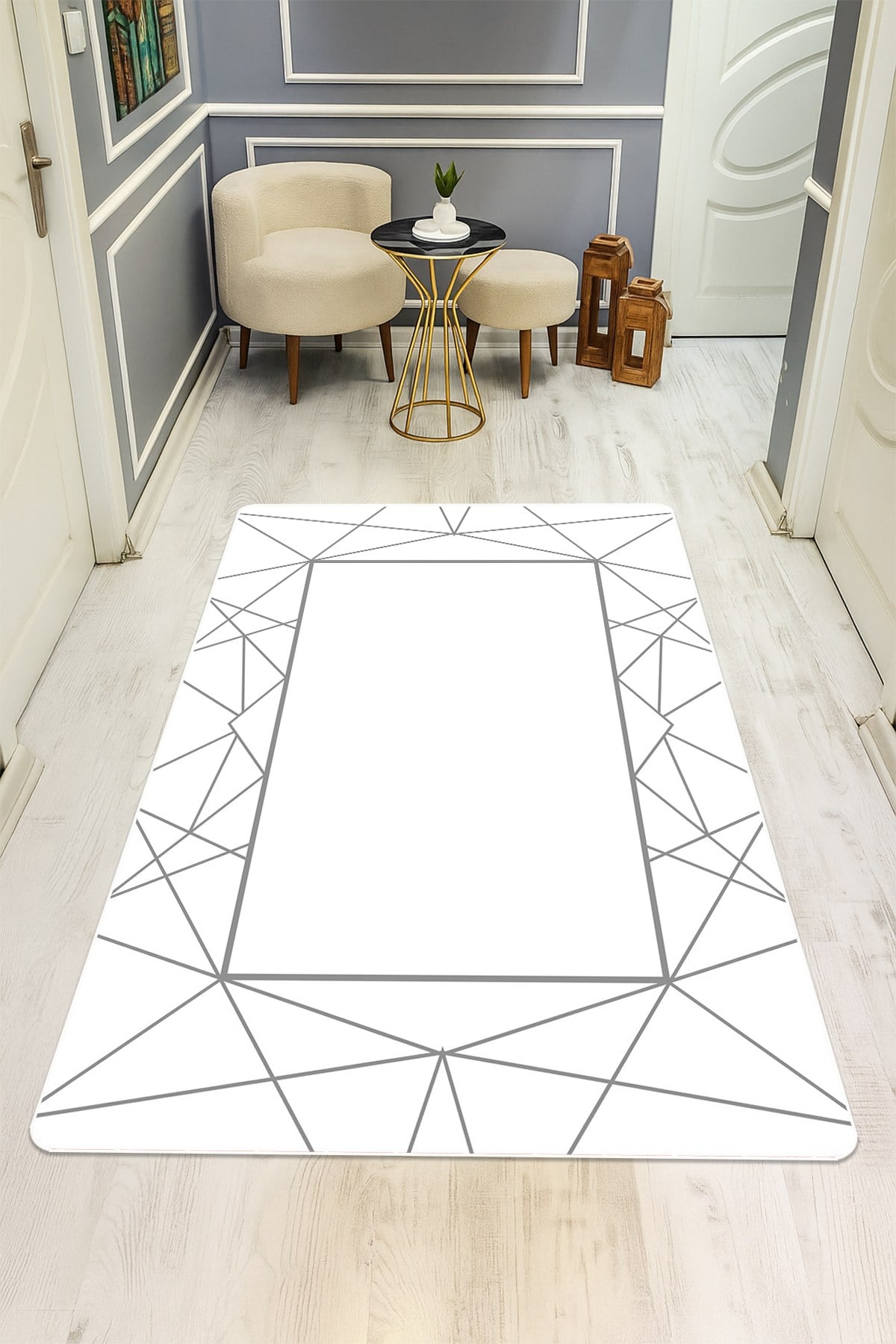 Modern Desenli Dijital Baskı Kaymaz Taban Halı H0211
