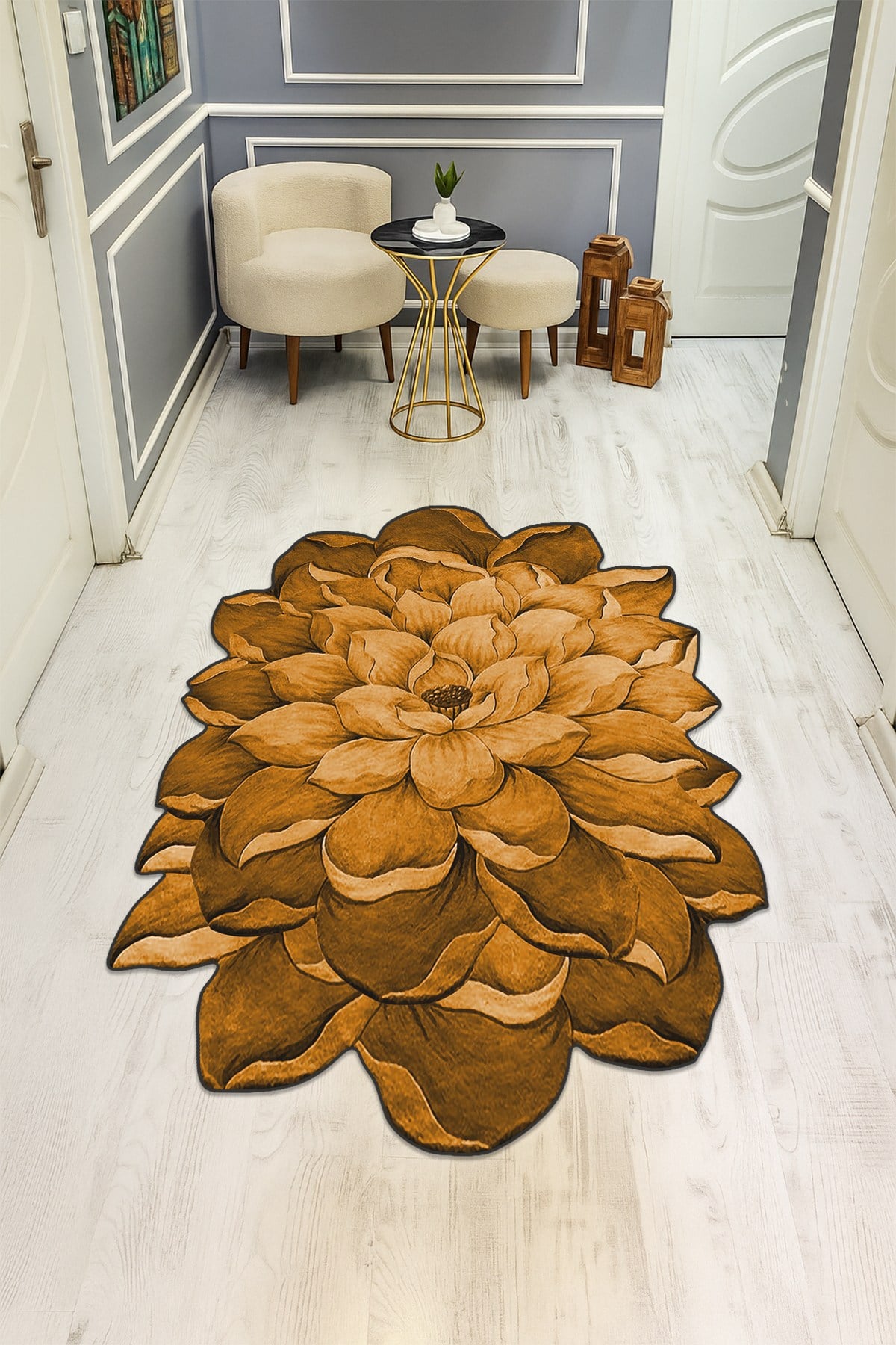 Modern Desenli Lazer Kesim Dijital Baskı Kaymaz Taban Halı H0427