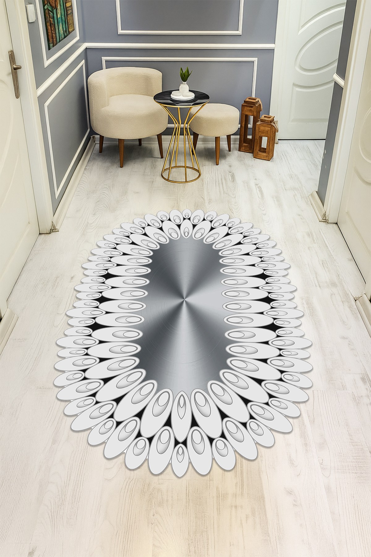 Modern Desenli Lazer Kesim Dijital Baskı Kaymaz Taban Halı H0418