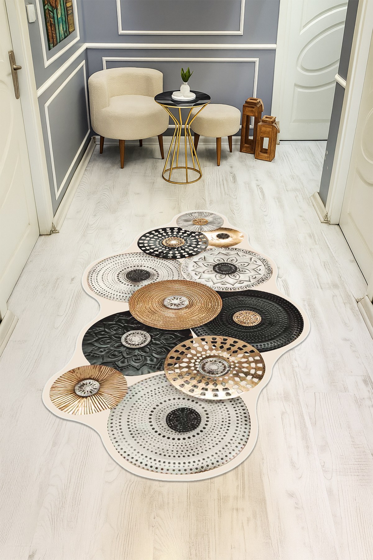 Modern Desenli Lazer Kesim Dijital Baskı Kaymaz Taban Halı H0436