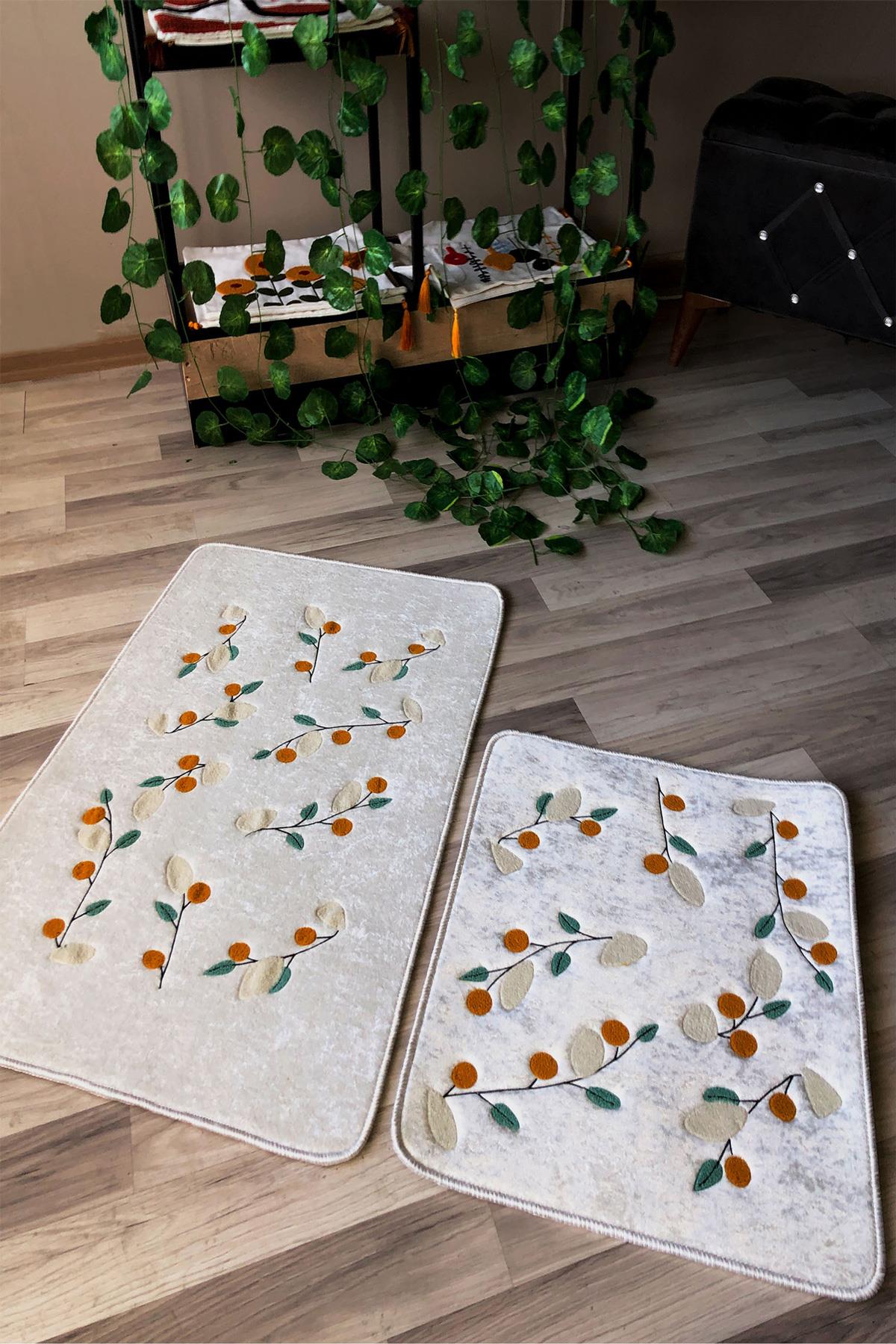 Dijital Baskı Kaymaz Taban Yıkanabilir 2li Punch Banyo Paspas Takımı PCP001
