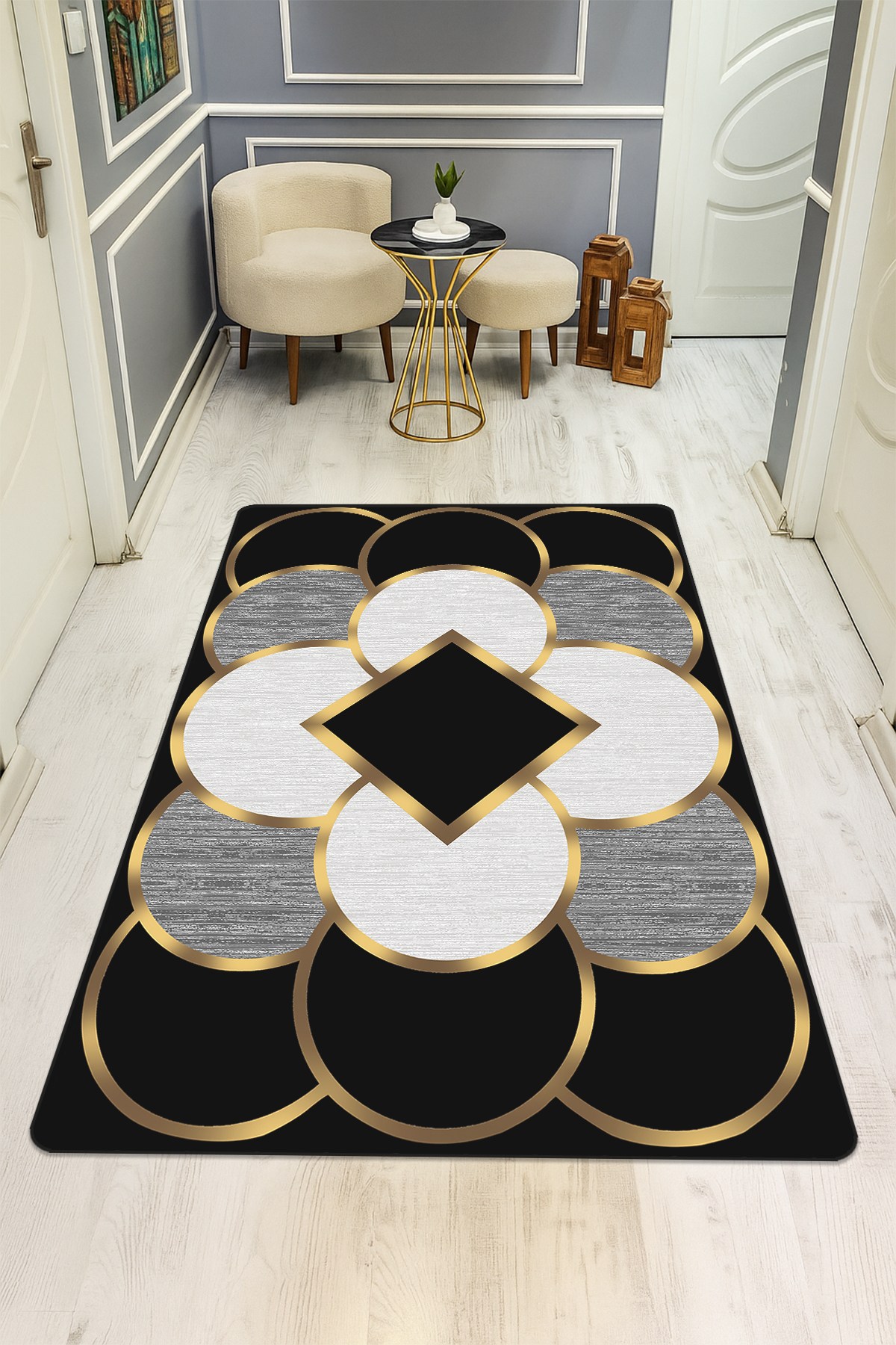 Modern Desenli Dijital Baskı Kaymaz Taban Halı H0176