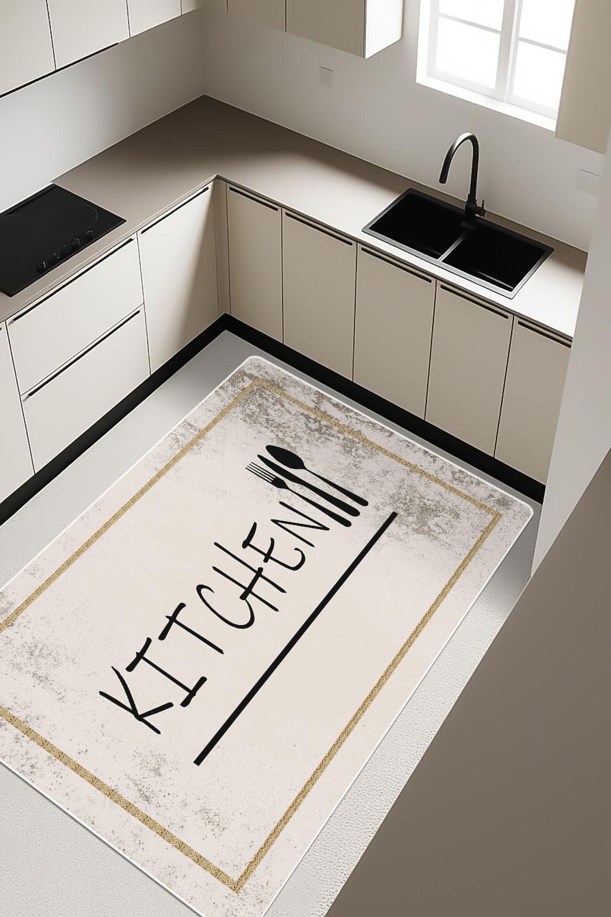 Kitchen Desenli Dijital Baskı Kaymaz Taban Mutfak Halısı H0056
