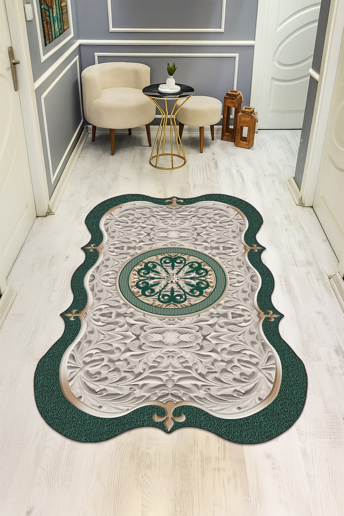 Modern Desenli Lazer Kesim Dijital Baskı Kaymaz Taban Halı H0455