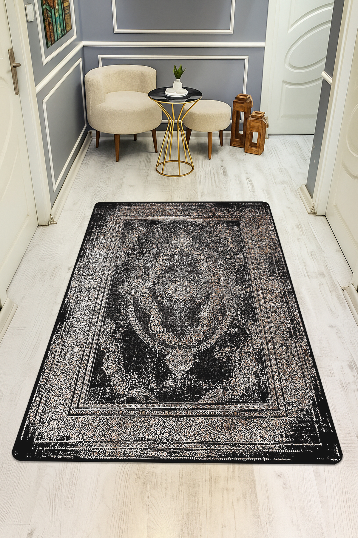 Klasik Desenli Dijital Baskı Kaymaz Taban Halı H0106