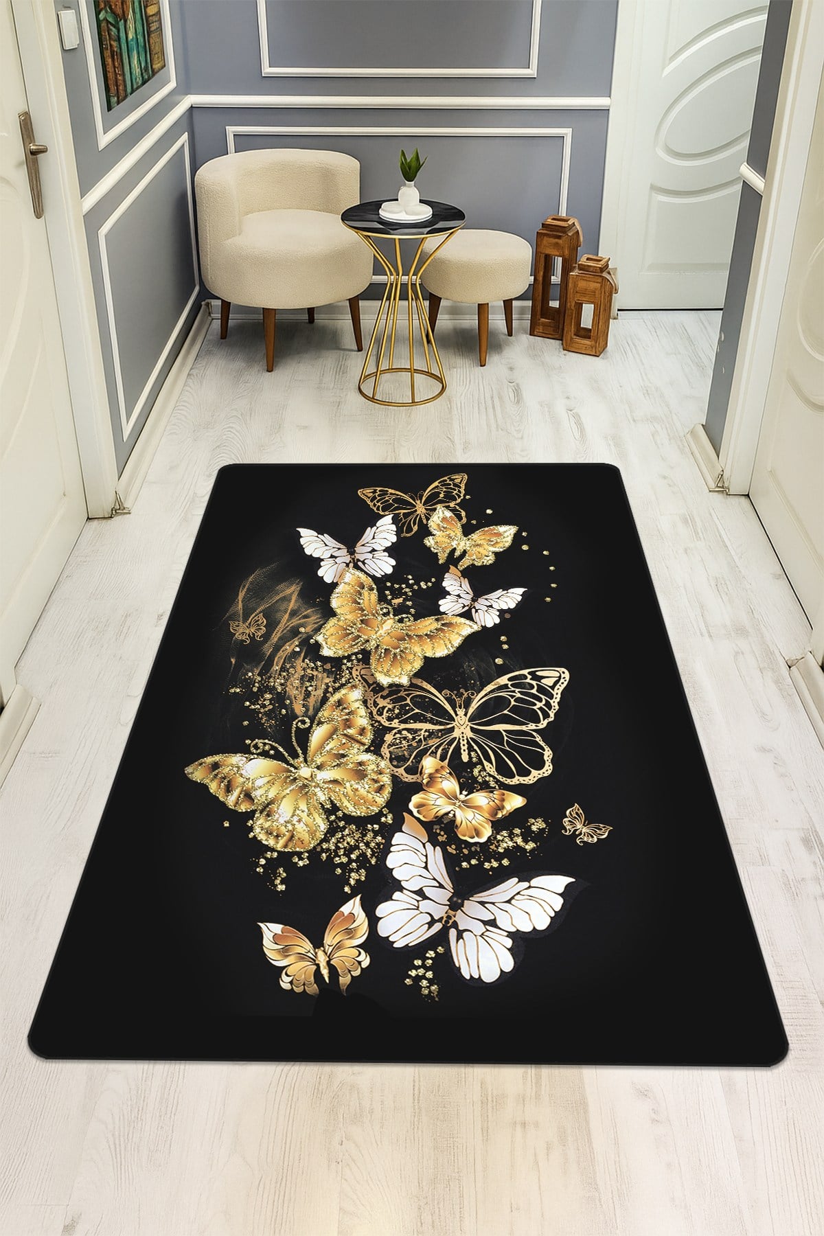 Modern Desenli Dijital Baskı Kaymaz Taban Halı H0150