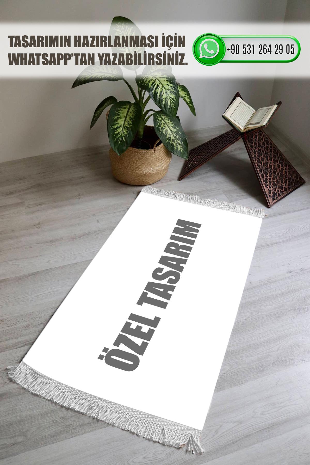 Dijital Baskı Kaymaz Tabanlı Yıkanabilir Püsküllü Seccade