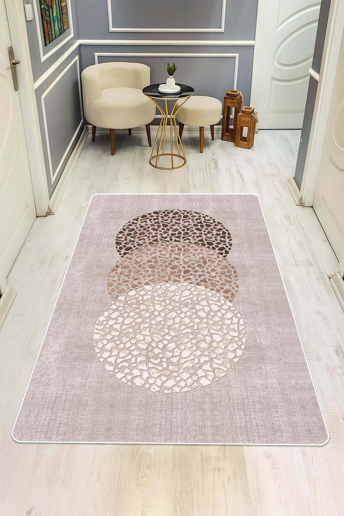 Modern Desenli Dijital Baskı Kaymaz Taban Halı H0139