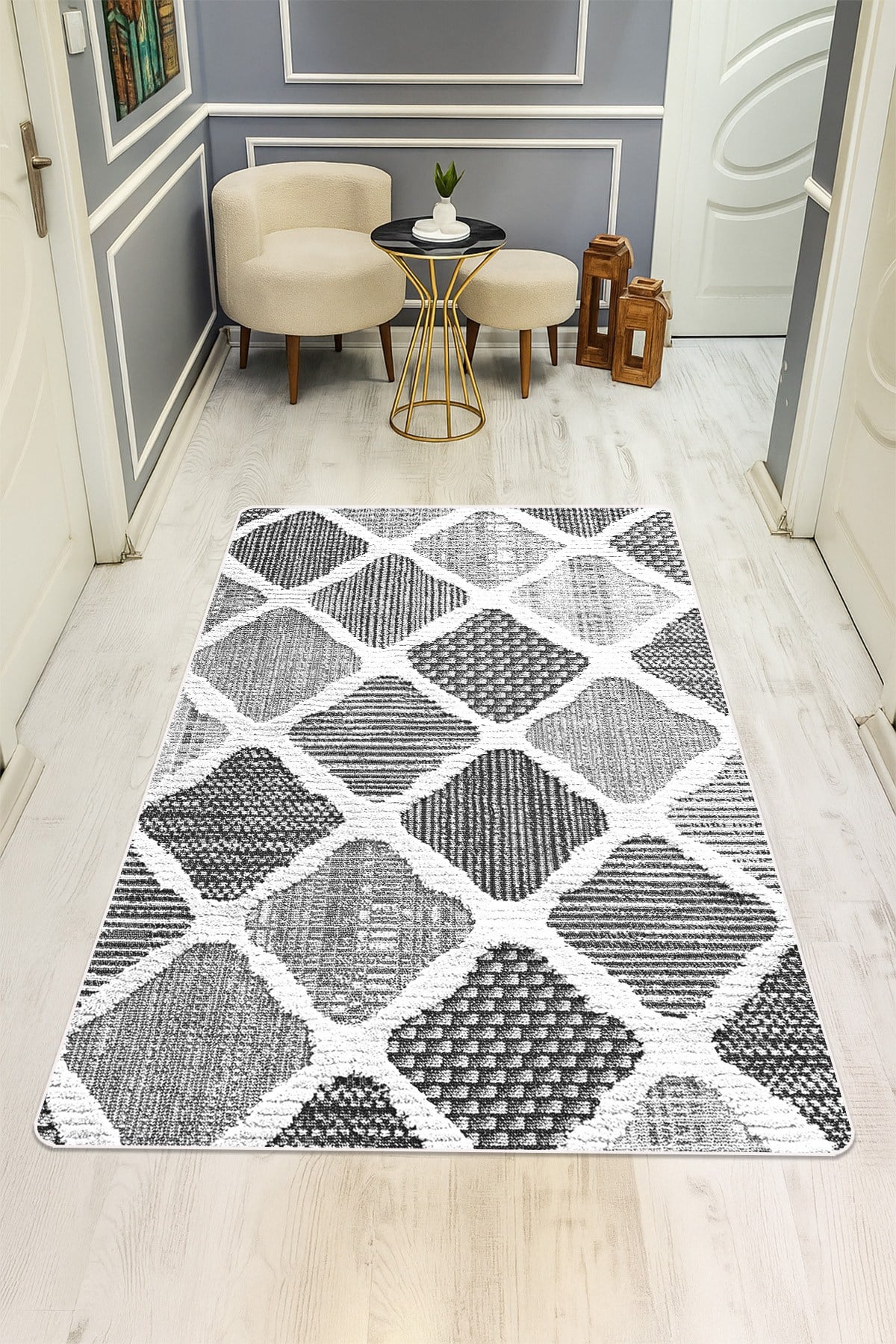 Modern Desenli Dijital Baskı Kaymaz Taban Halı H0902