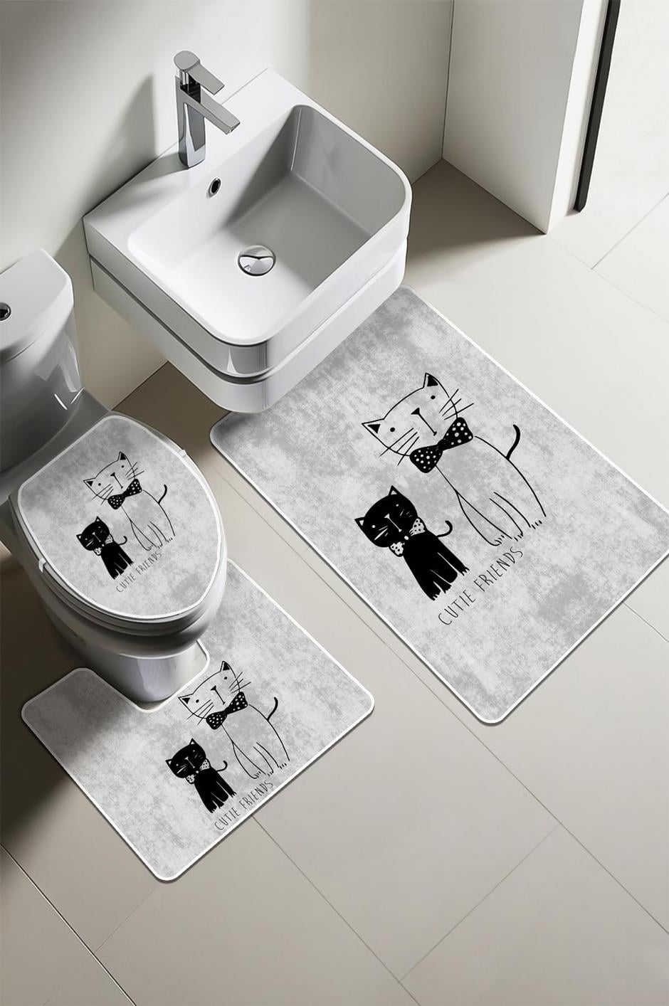 Modern Desenli Dijital Baskı 3’lü Banyo Paspas Takımı Yıkanabilir Kaymaz Tabanlı Klozet Takımı KLZ0003