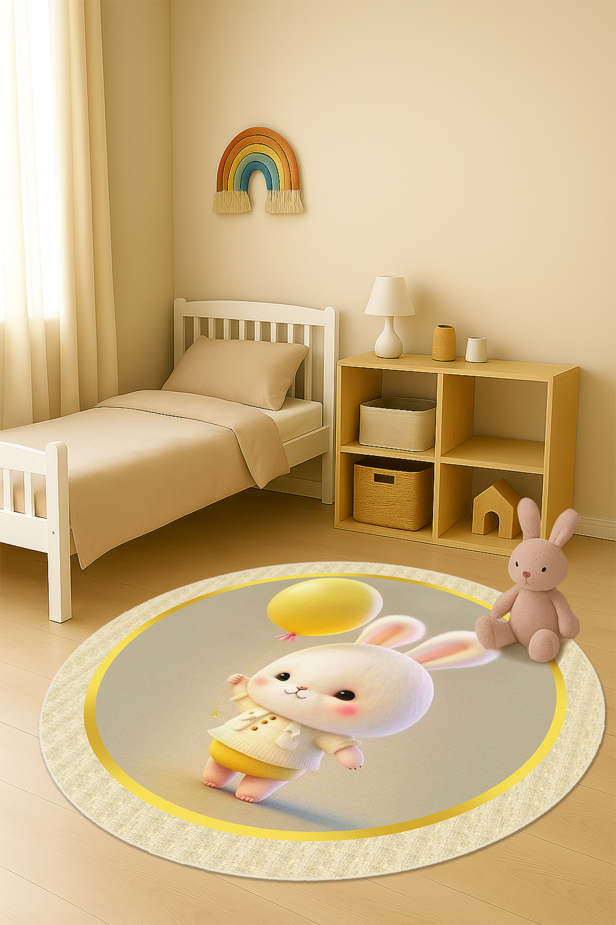 Dijital Baskı Tavşan Desenli Kaymaz Taban Çocuk ve Genç Odası Halısı H0378