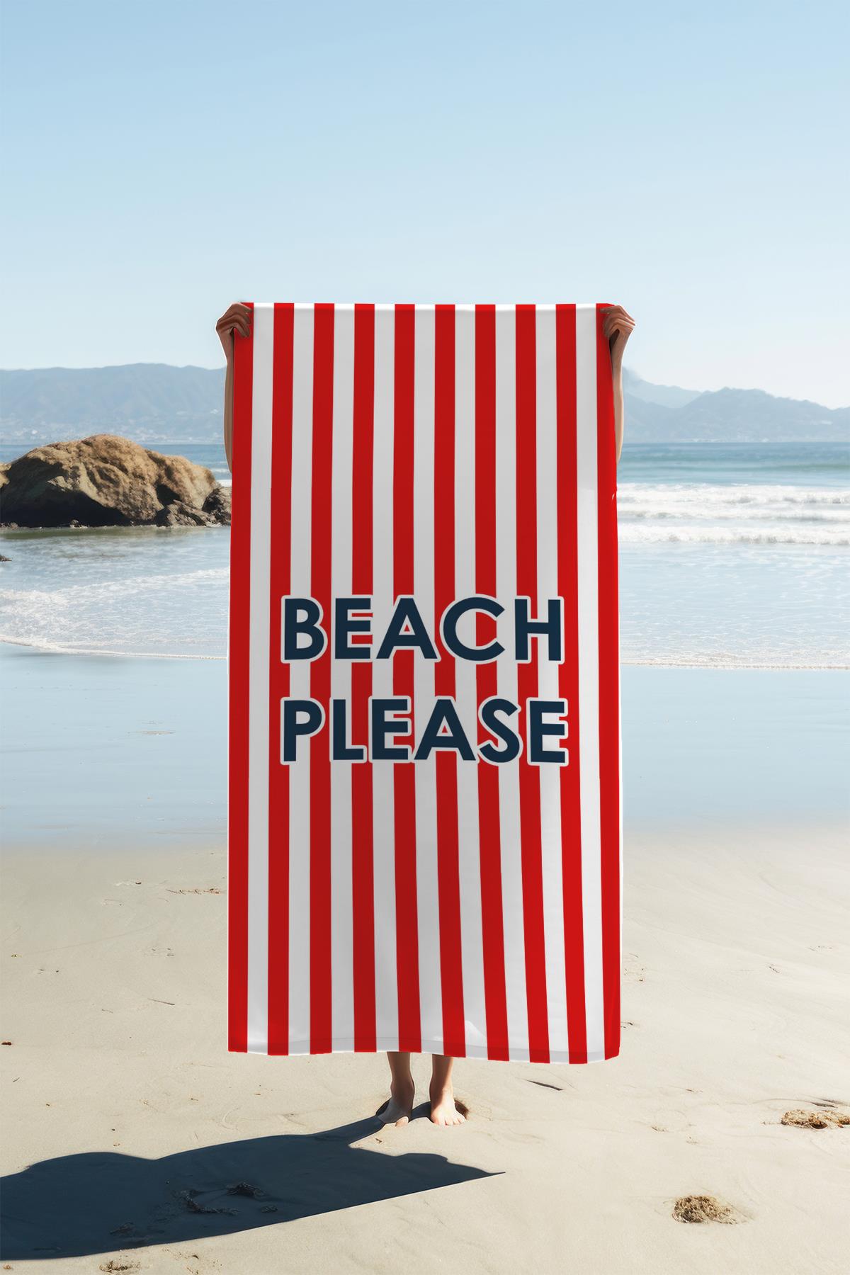 Dijital Baskı Plaj Deniz Havlusu Beach Please Desenli Peştamal HVL0200