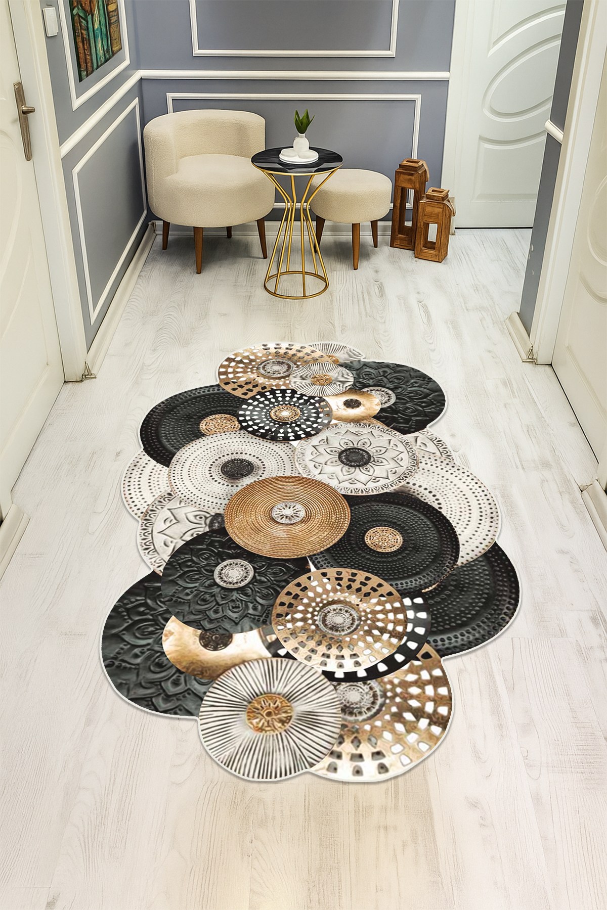 Modern Desenli Lazer Kesim Dijital Baskı Kaymaz Taban Halı H0437