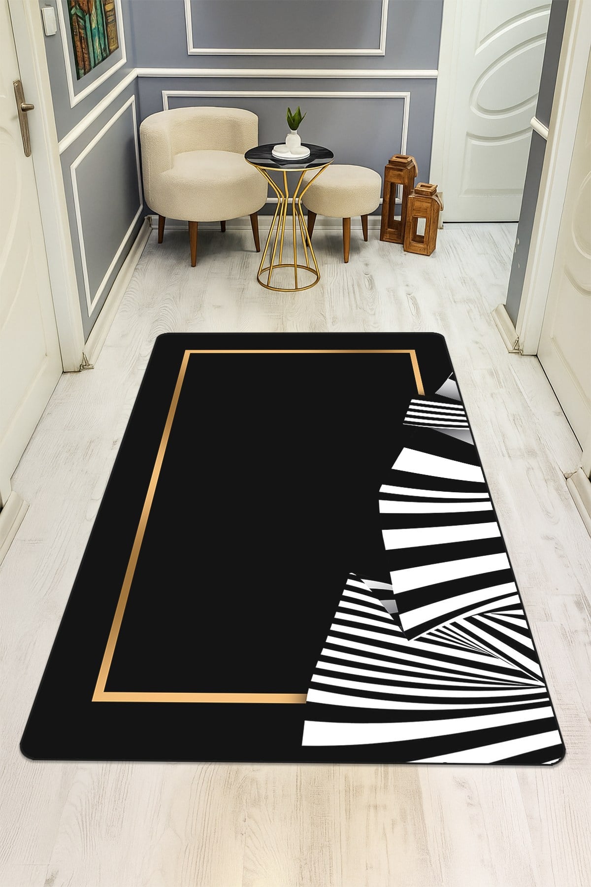 Modern Desenli Dijital Baskı Kaymaz Taban Halı H0122