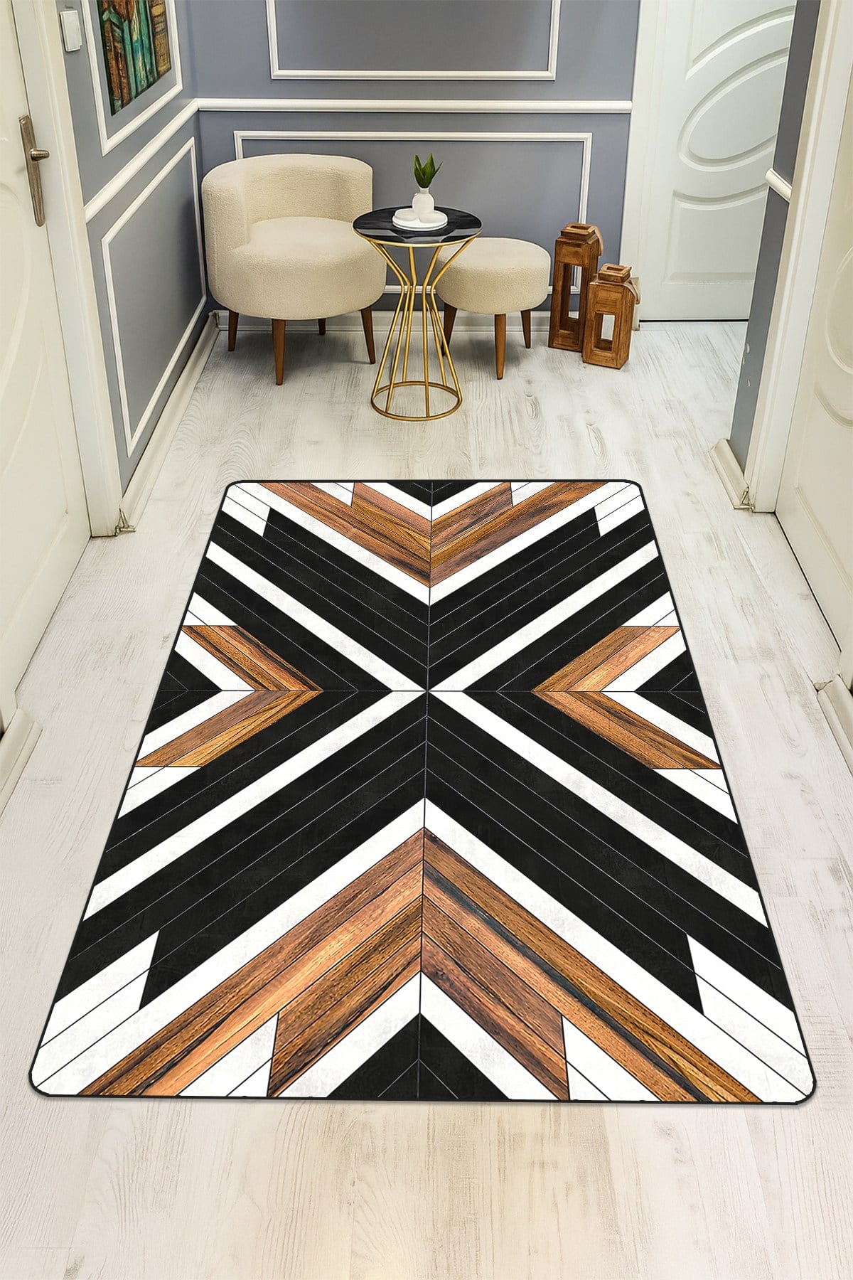 Modern Desenli Dijital Baskı Kaymaz Taban Halı H0157