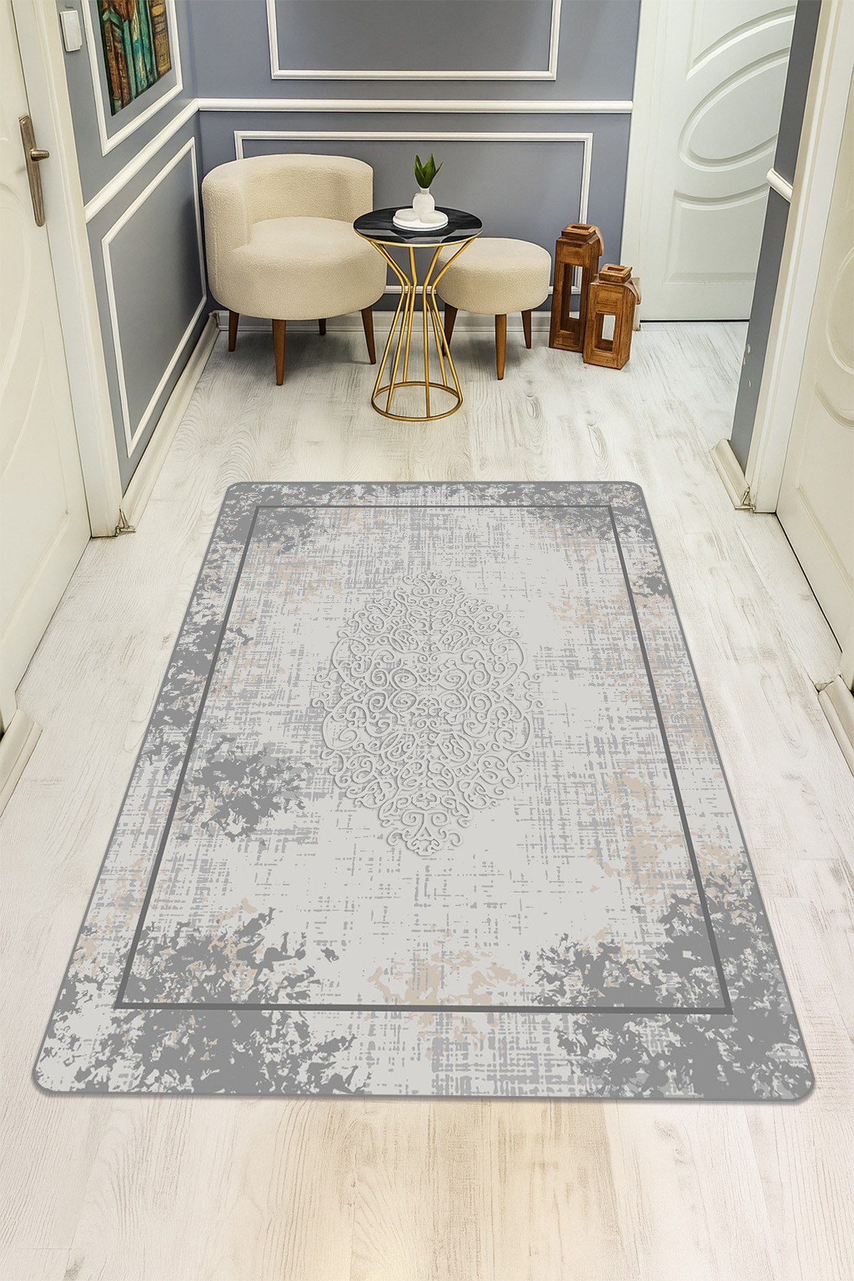 Modern Desenli Dijital Baskı Kaymaz Taban Halı H0731