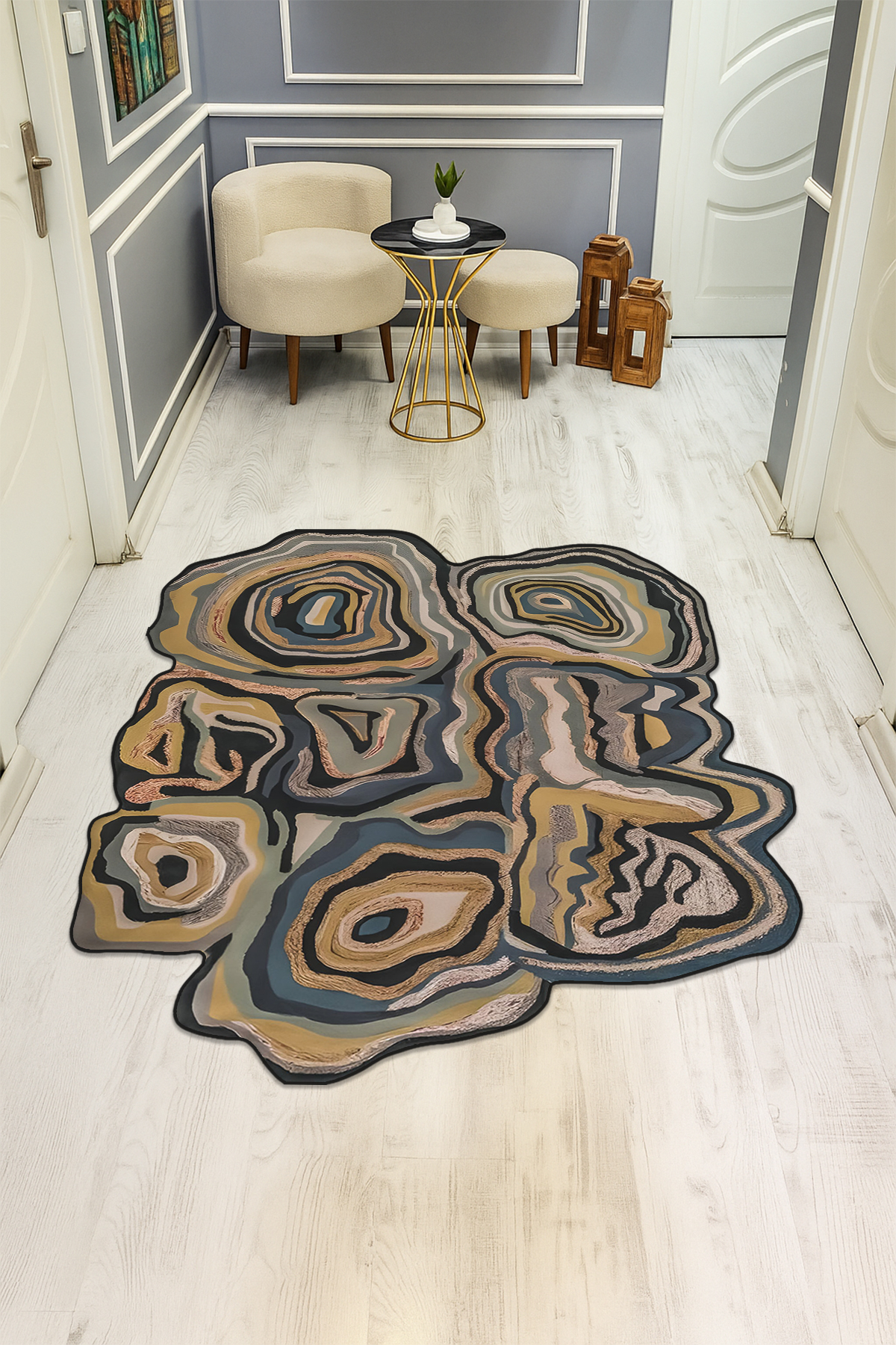 Dijital Baskı Modern Kaymaz Taban Halı H0393