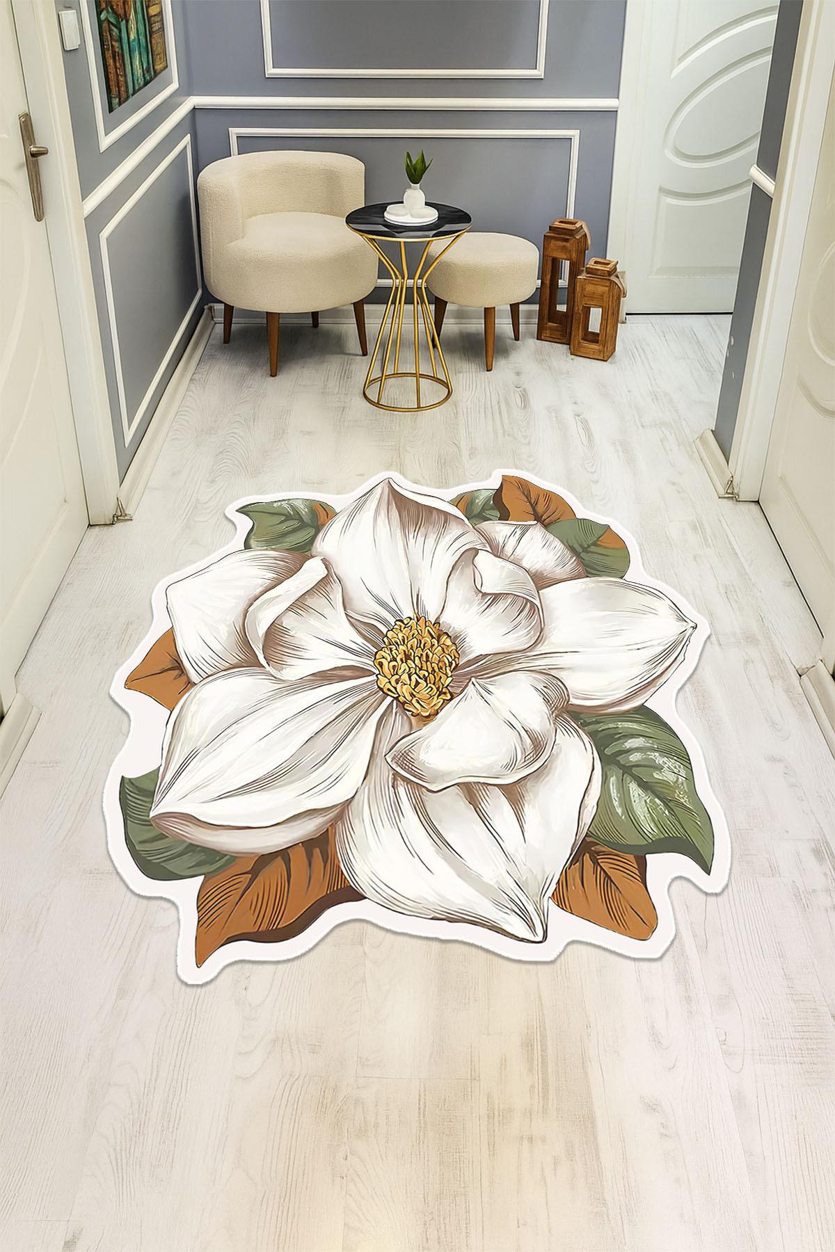 Modern Çiçek Desenli Lazer Kesim Dijital Baskı Kaymaz Tabanlı Halı H0433