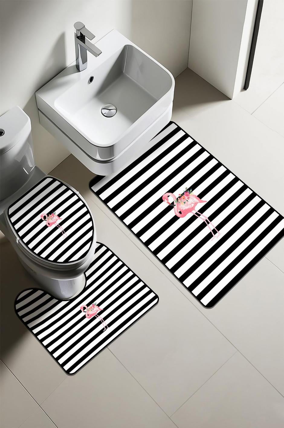 Modern Desenli Dijital Baskı 3’lü Banyo Paspas Takımı Yıkanabilir Kaymaz Tabanlı Klozet Takımı KLZ0021