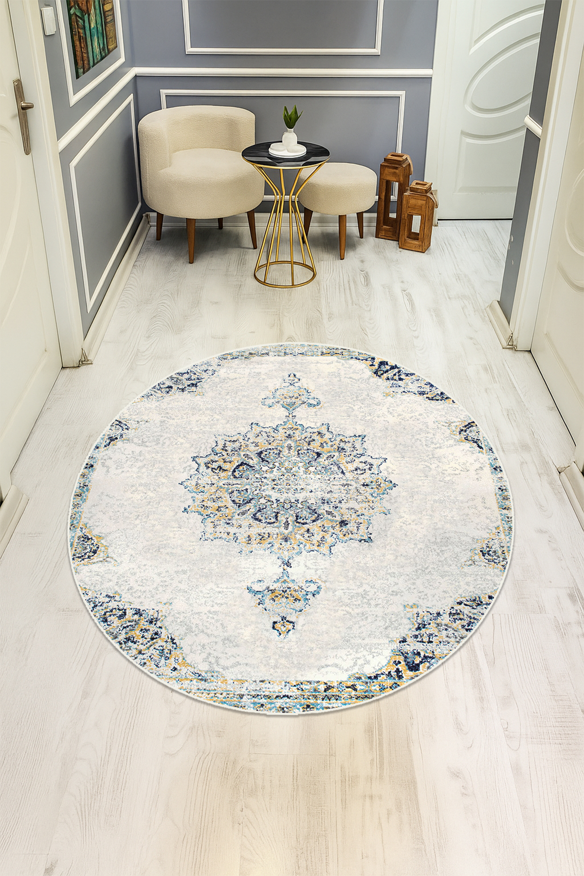 Dijital Baskı Eskitme Desenli Kaymaz Taban Halı H0354