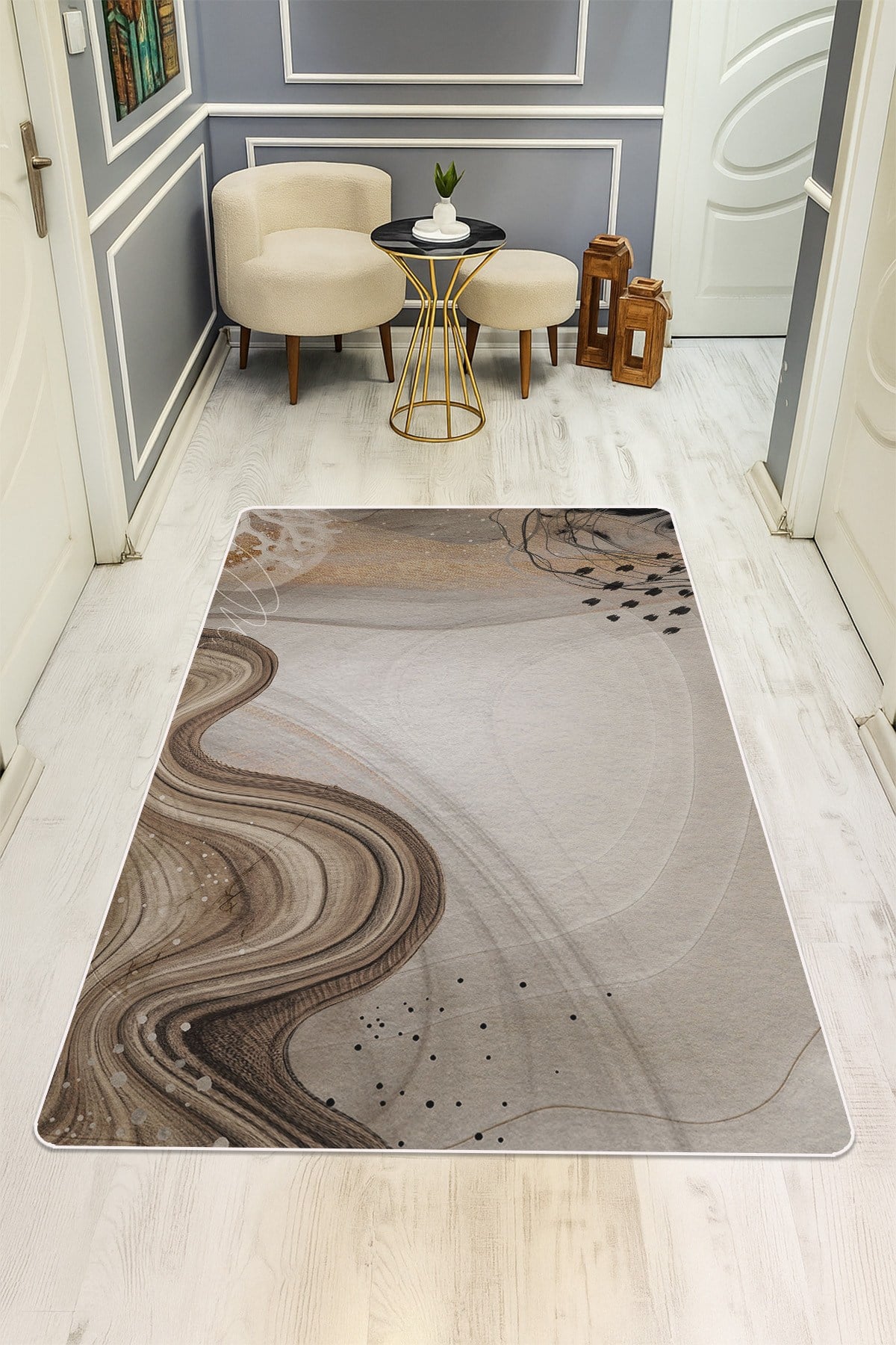 Modern Desenli Dijital Baskı Kaymaz Taban Halı H0924