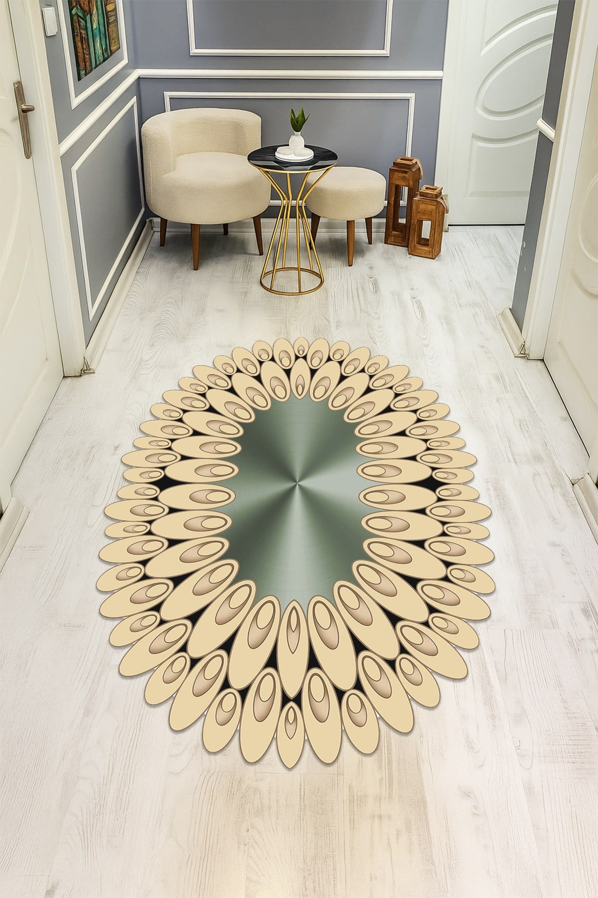 Modern Desenli Lazer Kesim Dijital Baskı Kaymaz Taban Halı H0417