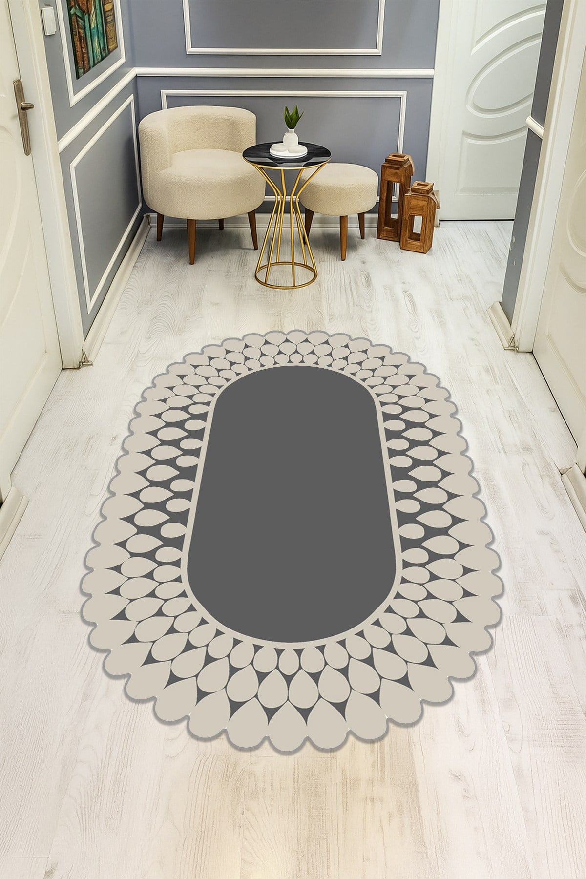 Modern Desenli Lazer Kesim Dijital Baskı Kaymaz Taban Halı H0423