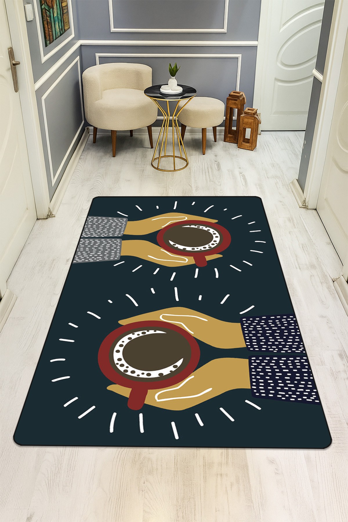 Modern Desenli Dijital Baskı Kaymaz Taban Halı H0739